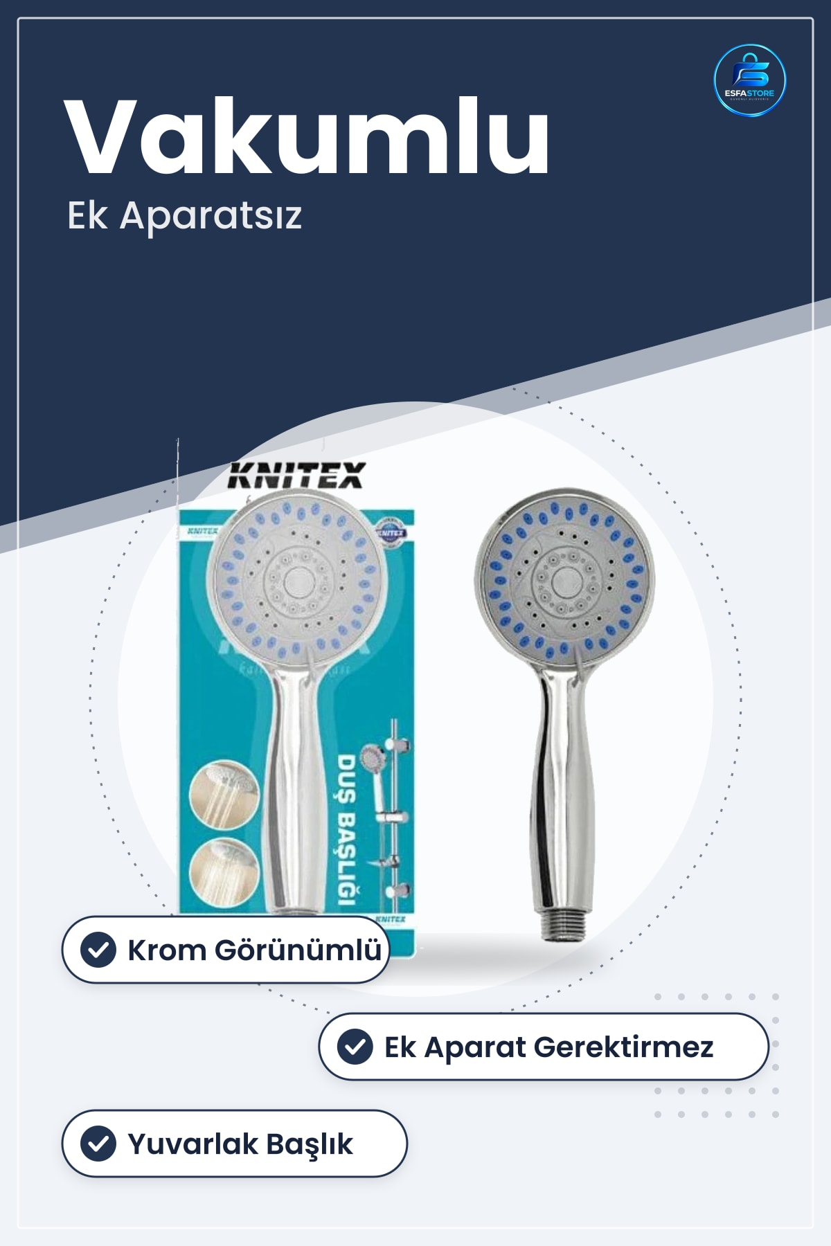 Fonksiyonlu Vakumlu Duş Başlığı El Tipi Krom Banyo Sistemi Ek Aparatsız Pratik Montaj Kolay