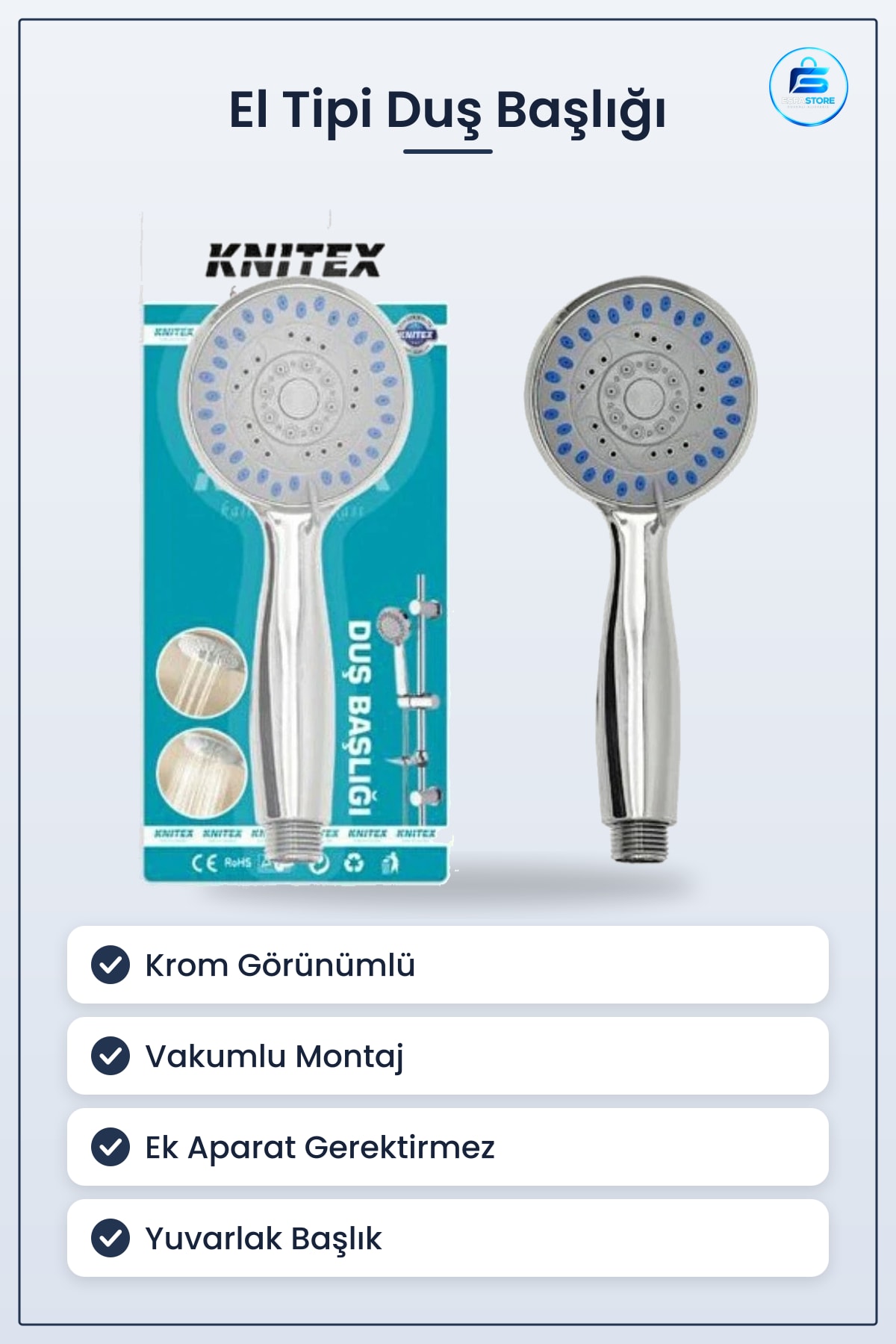 Fonksiyonlu Vakumlu Duş Başlığı El Tipi Krom Banyo Sistemi Ek Aparatsız Pratik Montaj Kolay