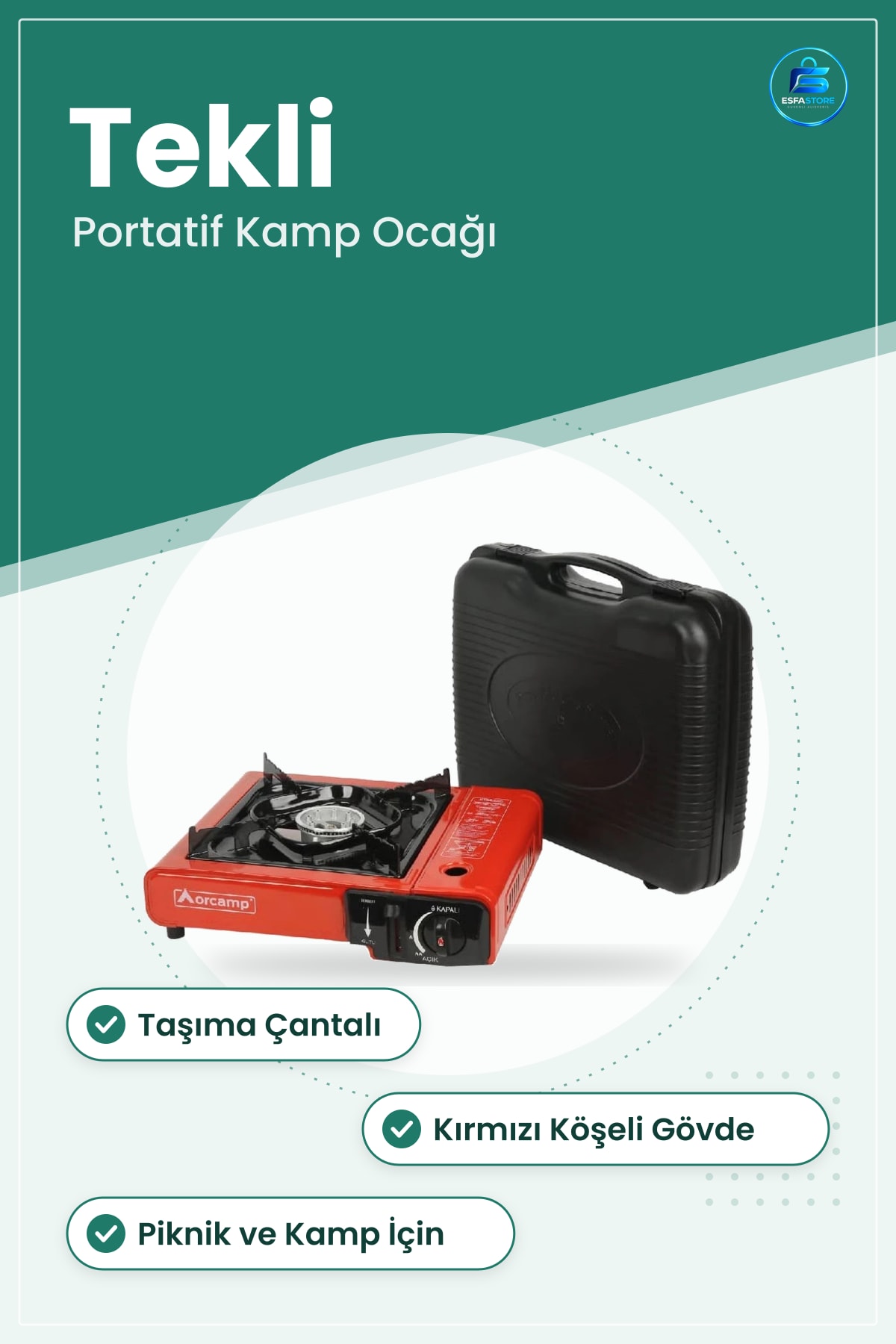 Kamp Ocağı Tekli Portatif Kırmızı Köşeli Taşıma Çantalı Outdoor Piknik Dış Mekan Mutfak Ürünü