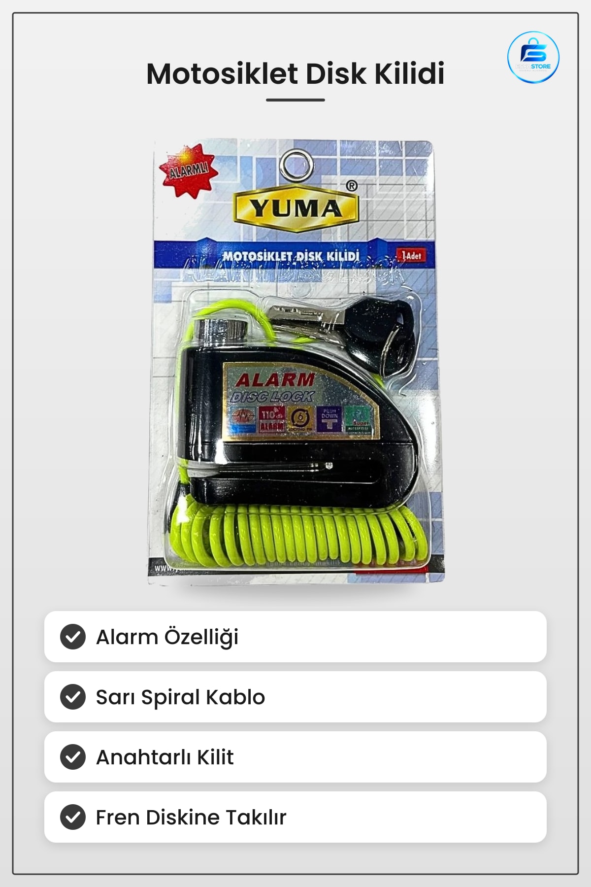 Motosiklet Disk Kilidi Alarmlı Sarı Kablolu Güvenlik Kilit Ekipmanı Park Halinde Koruma