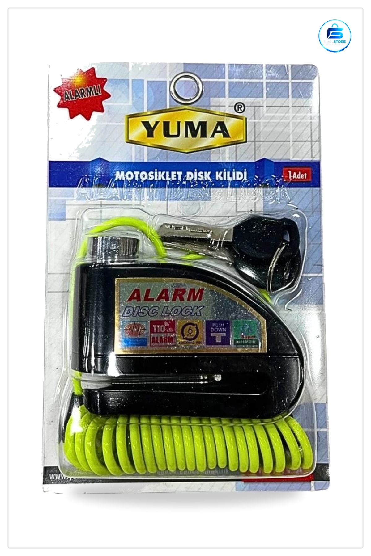 Motosiklet Disk Kilidi Alarmlı Sarı Kablolu Güvenlik Kilit Ekipmanı Park Halinde Koruma