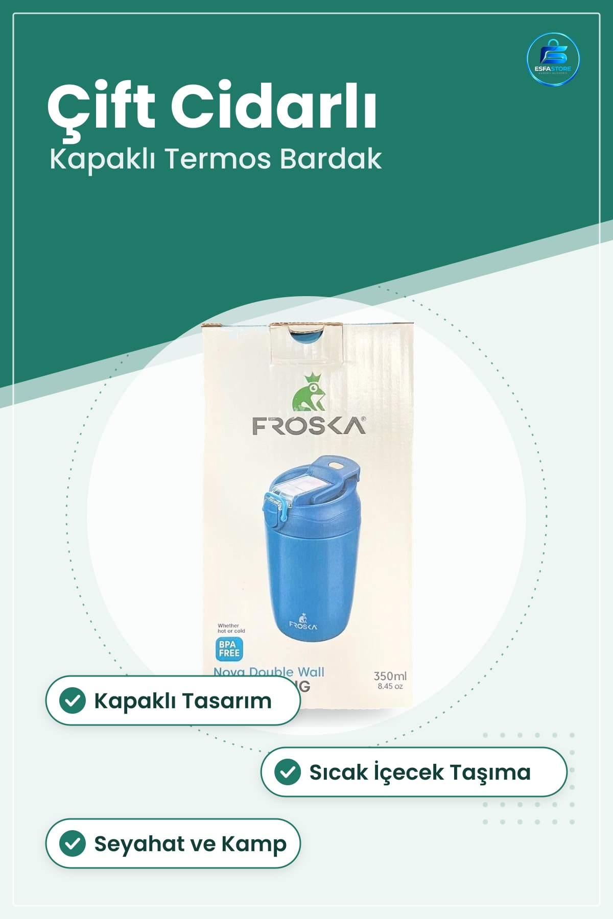 Termos Kahve Bardağı Çift Cidarlı Kapaklı Seyahat Kamp Mutfak Ofis Sıcak Soğuk İçecek