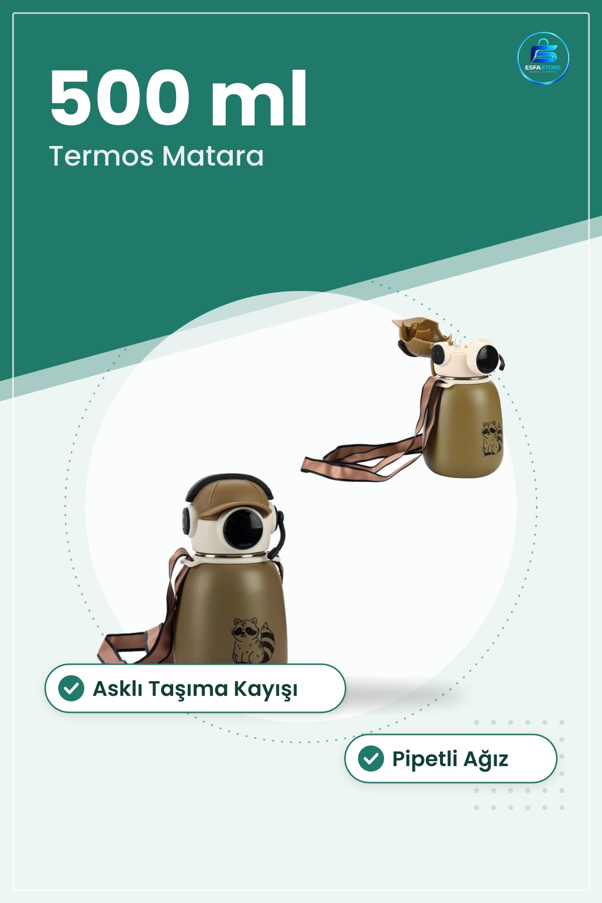 Gamer Termos Matara 500 ml Spor Askılı Taşıma Kayışlı Günlük Kullanım Outdoor Sıcak Soğuk