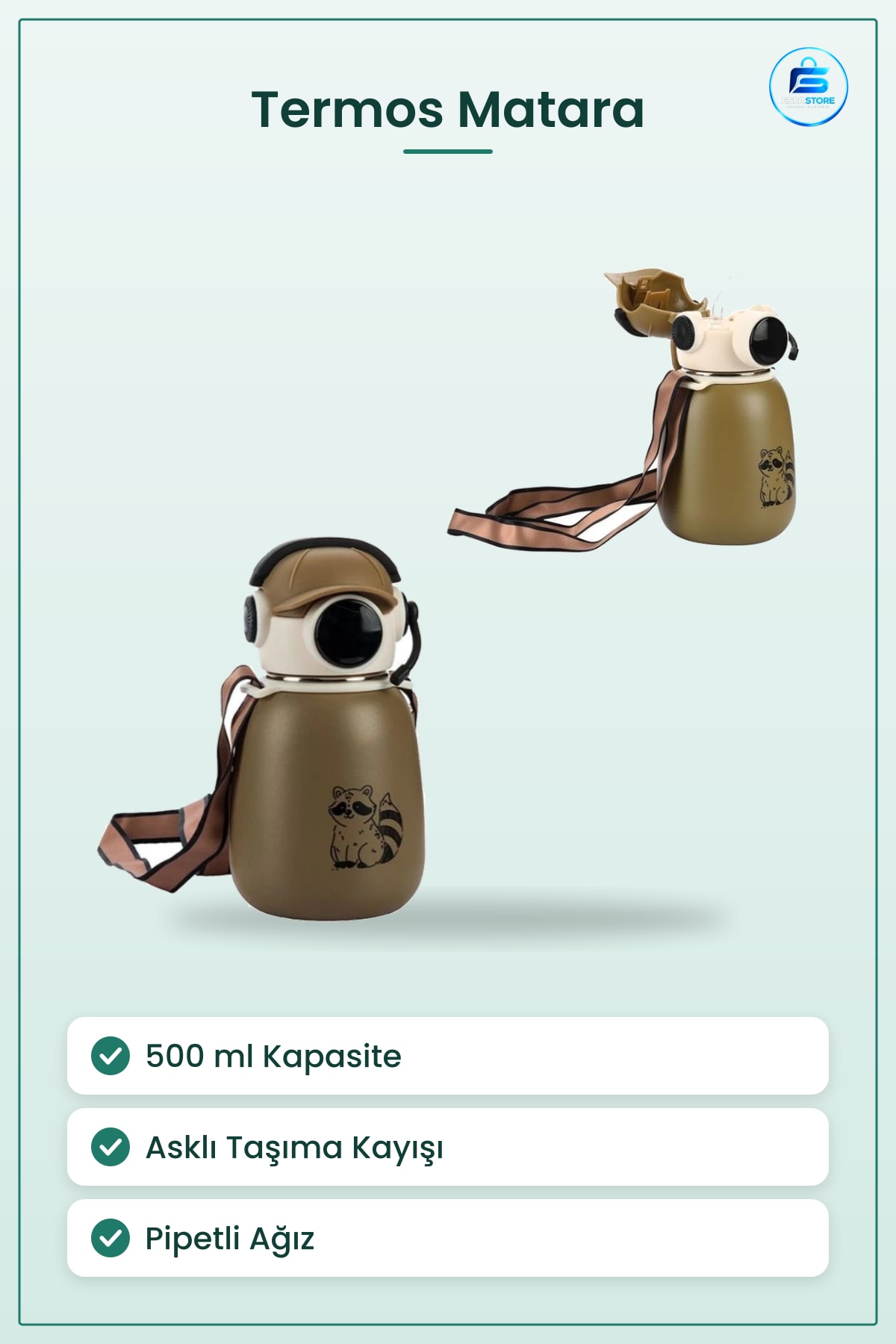 Gamer Termos Matara 500 ml Spor Askılı Taşıma Kayışlı Günlük Kullanım Outdoor Sıcak Soğuk