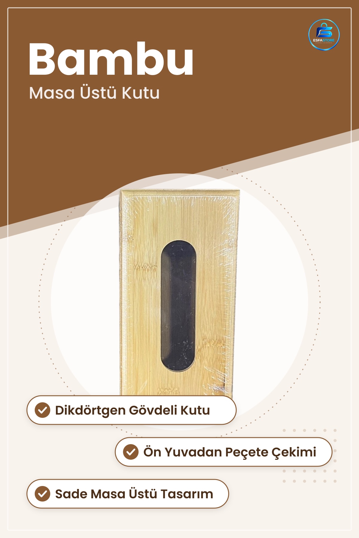 Bambu Peçetelik Masa Üstü Peçete Kutusu Mutfak Sofra Düzenleyici Doğal Sade Tasarım