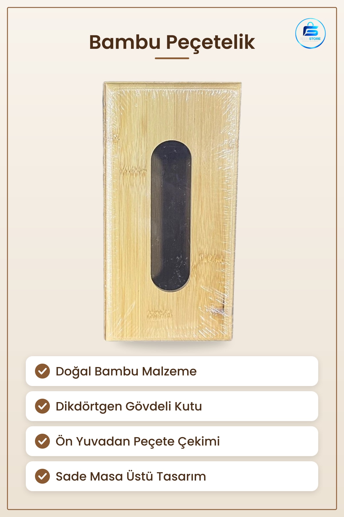 Bambu Peçetelik Masa Üstü Peçete Kutusu Mutfak Sofra Düzenleyici Doğal Sade Tasarım