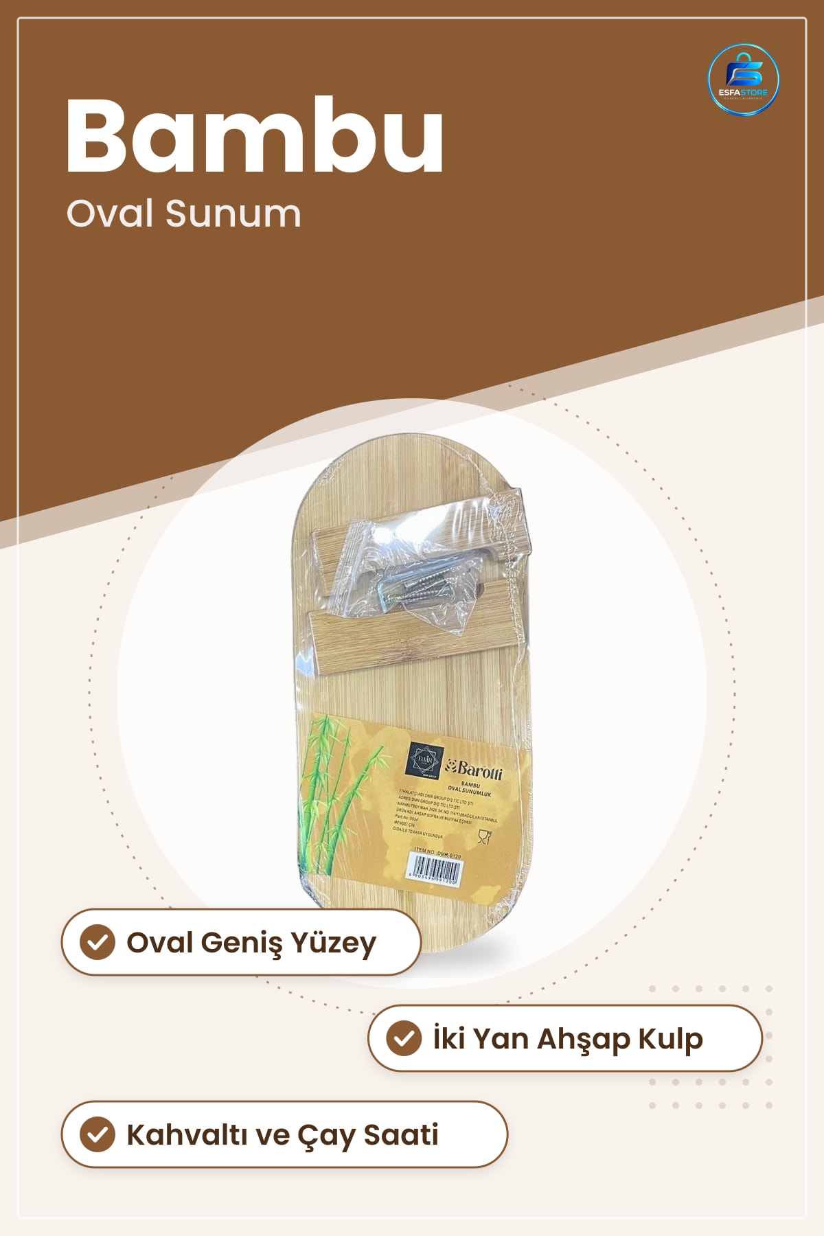 Bambu Oval Sunumluk Tepsi Kahvaltı ve Çay Saati Atıştırmalık Mutfak Servisi Kulplu