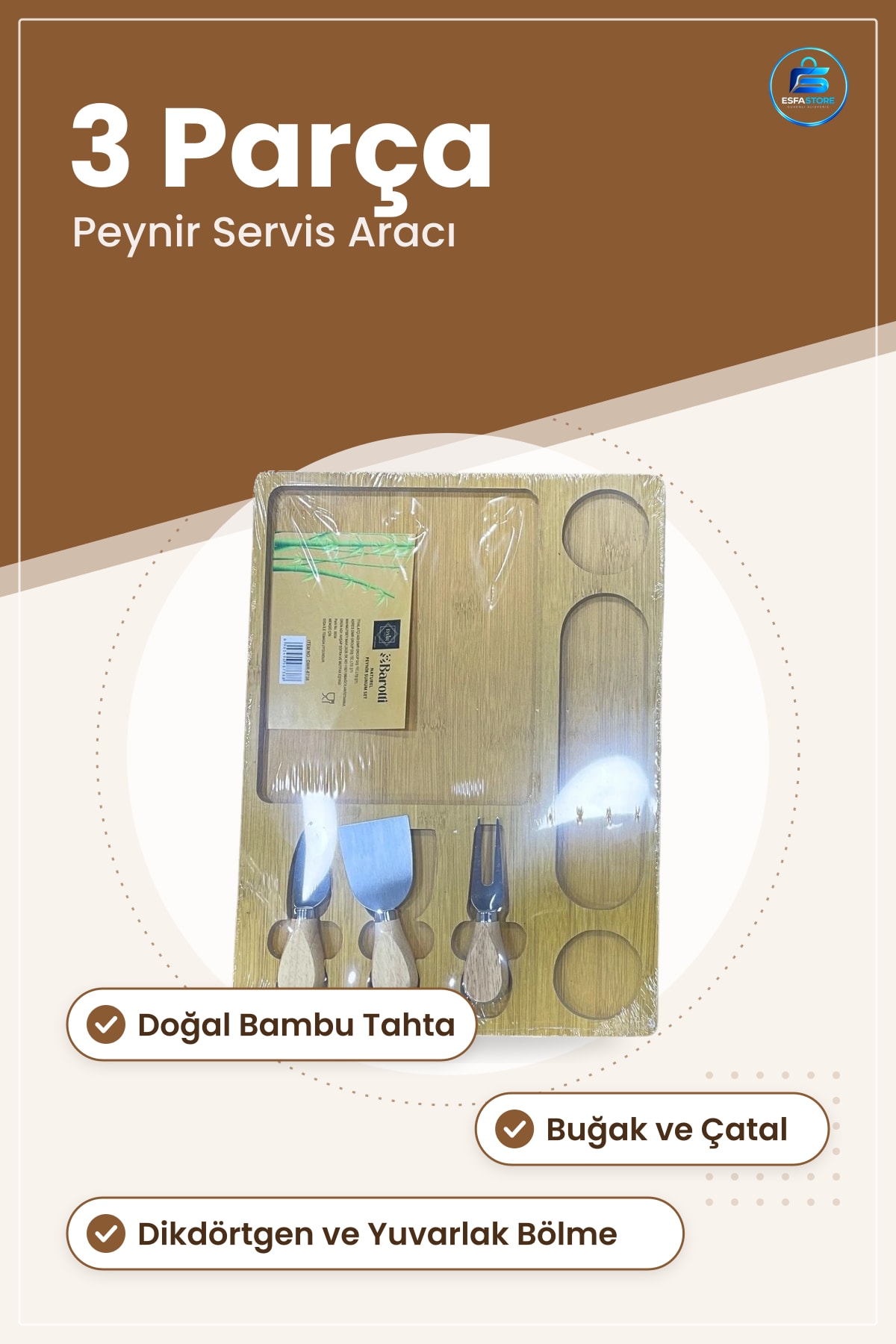 Bambu Kesme Tahtası Peynir Sunum Seti Bıçak Çatal Mutfak Servis Tabağı Doğal Ahşap Yemek