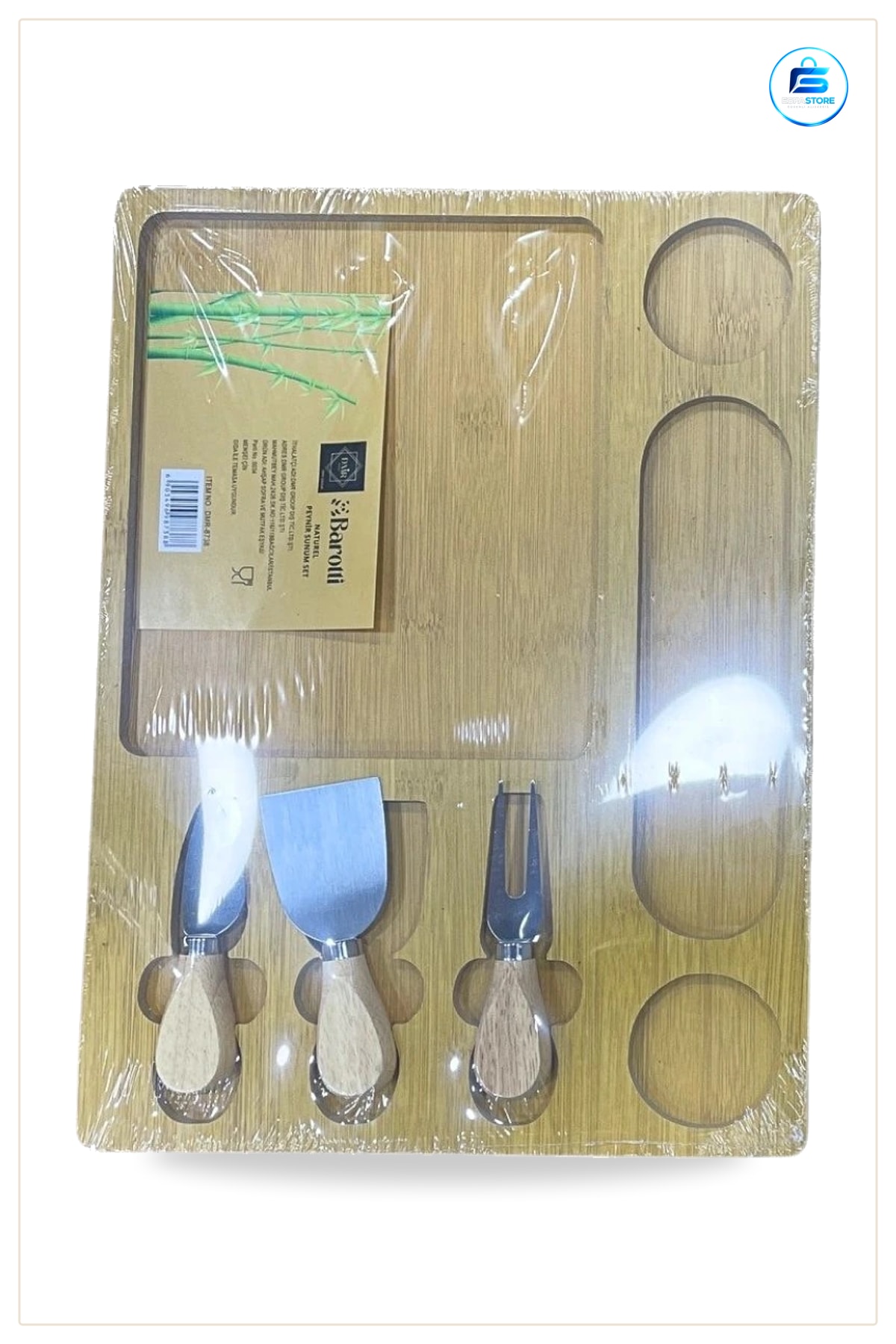 Bambu Kesme Tahtası Peynir Sunum Seti Bıçak Çatal Mutfak Servis Tabağı Doğal Ahşap Yemek