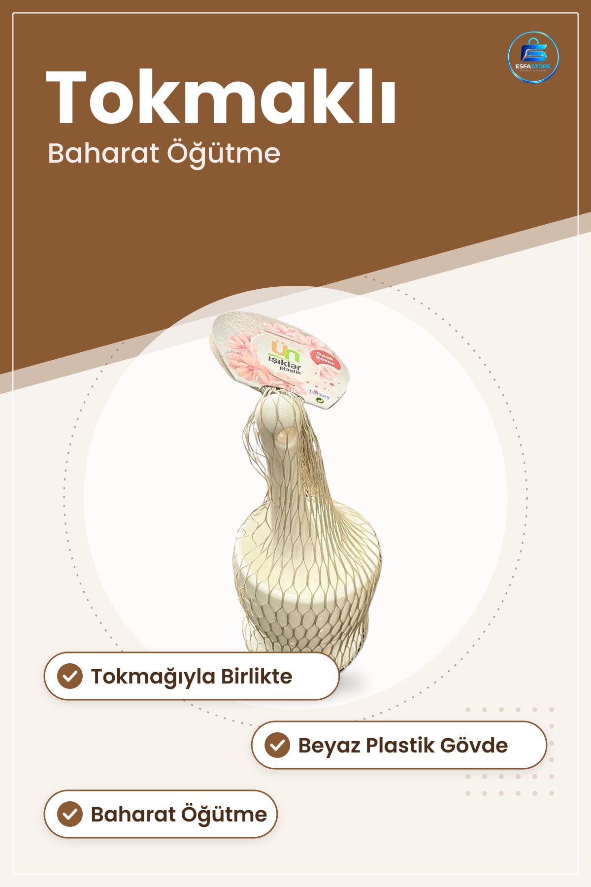 Opak Havan Mutfak Baharat Öğütme Plastik Tokmaklı Malzeme Kabı Yemek Hazırlık Sofra
