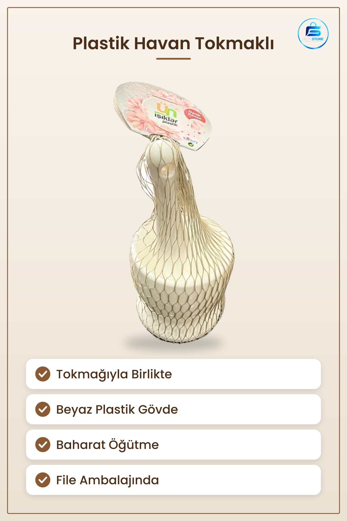 Opak Havan Mutfak Baharat Öğütme Plastik Tokmaklı Malzeme Kabı Yemek Hazırlık Sofra