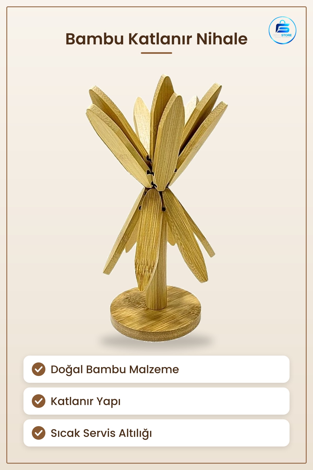 Bambu Katlanır Nihale Mutfak Sofra İçin Doğal Ayaklı Sıcaklık Koruyucu Altlık Standı Ev Masası