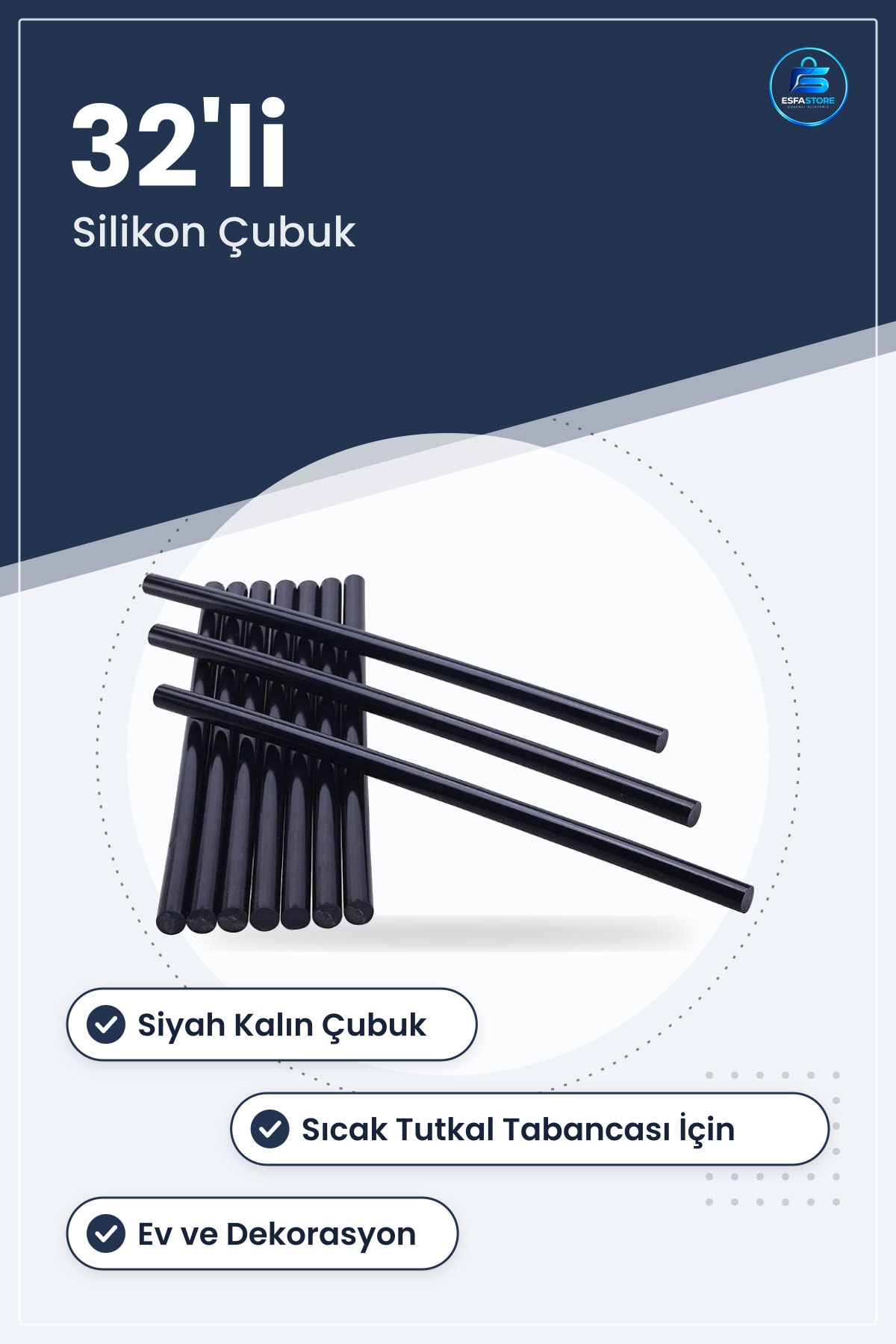 Siyah Kalın Silikon Tutkal Çubuğu 32'li Yapıştırıcı Hırdavat Ev Dekorasyon Yapıştırma Malzemesi