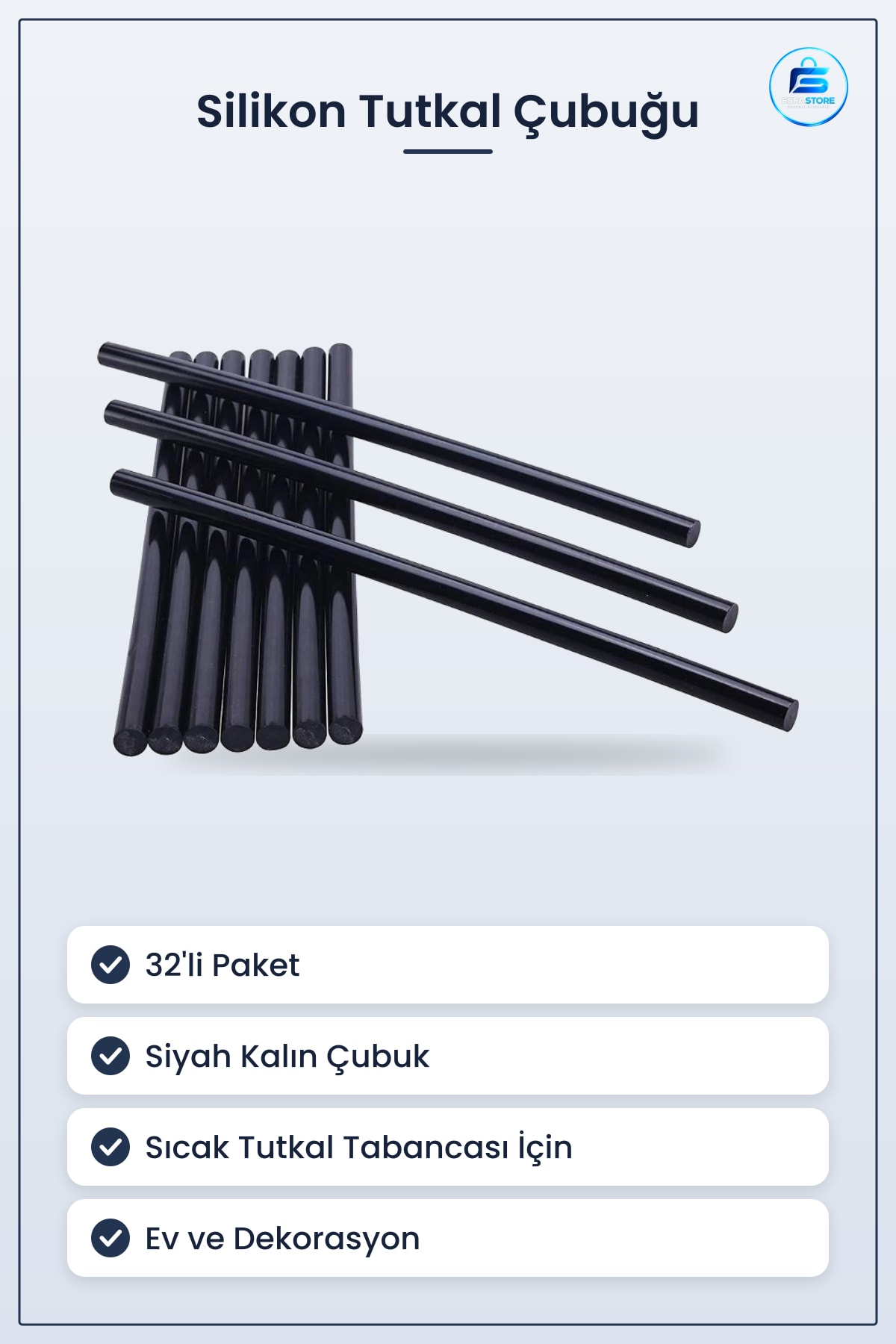 Siyah Kalın Silikon Tutkal Çubuğu 32'li Yapıştırıcı Hırdavat Ev Dekorasyon Yapıştırma Malzemesi