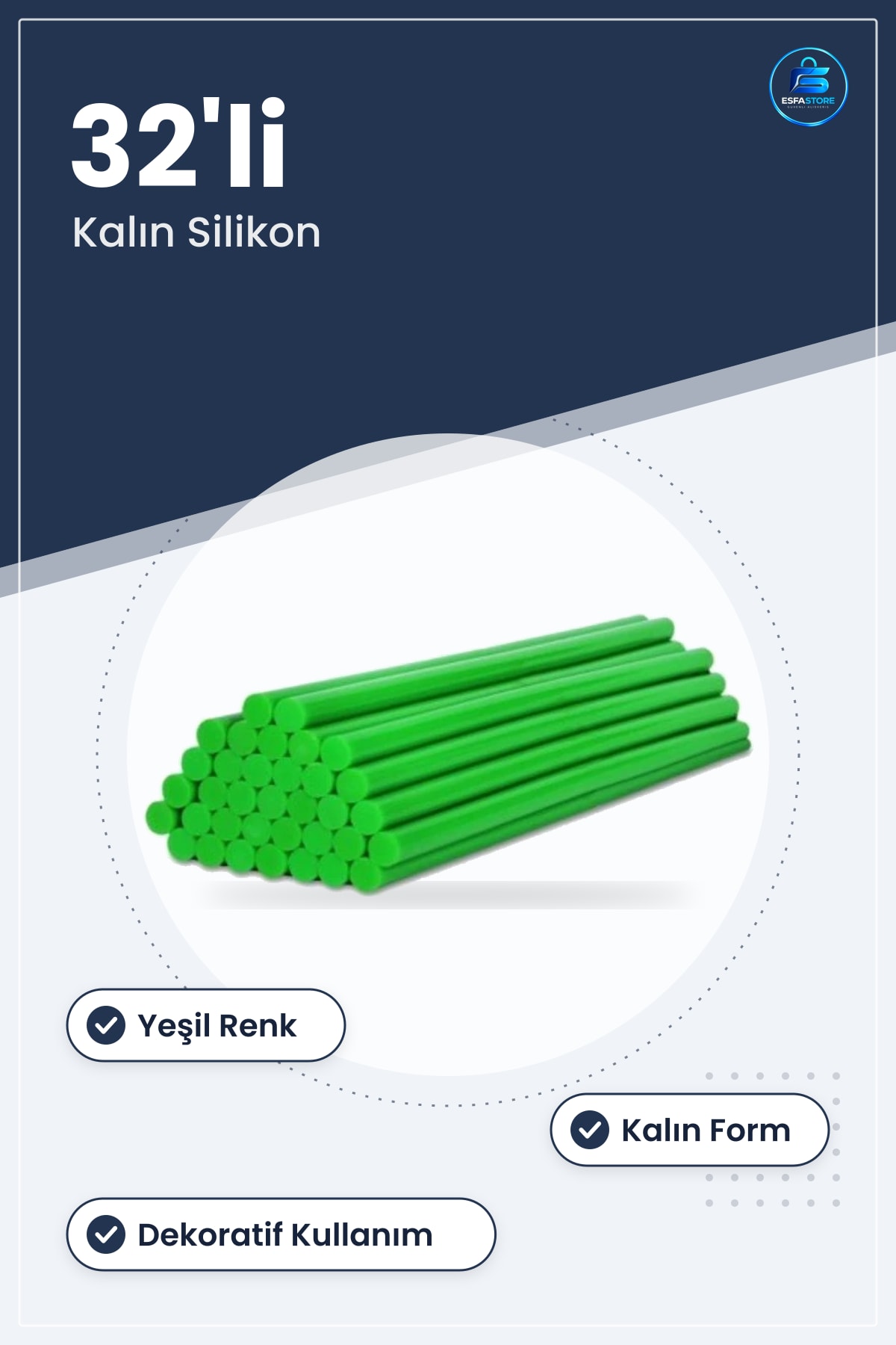 Silikon Mum Yeşil Kalın 32'li Hırdavat Yapıştırıcı Çubuk Dekoratif Kullanıma Uygun
