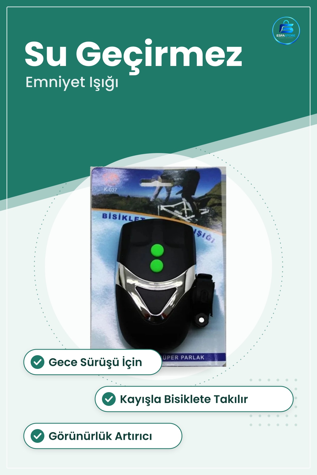 Kırnalı Bisiklet Farı Emniyet Işığı Su Geçirmez Parlak Gece Sürüşü İçin Görünürlük Artırıcı