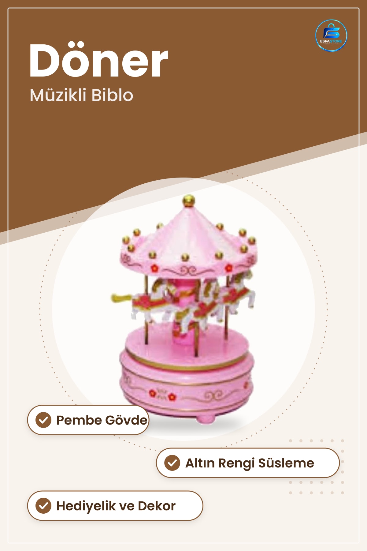 Atlı Karınca Müzik Kutusu Dekoratif Obje Biblo Pembe Döner Müzikli Ev Dekorasyon Hediyelik