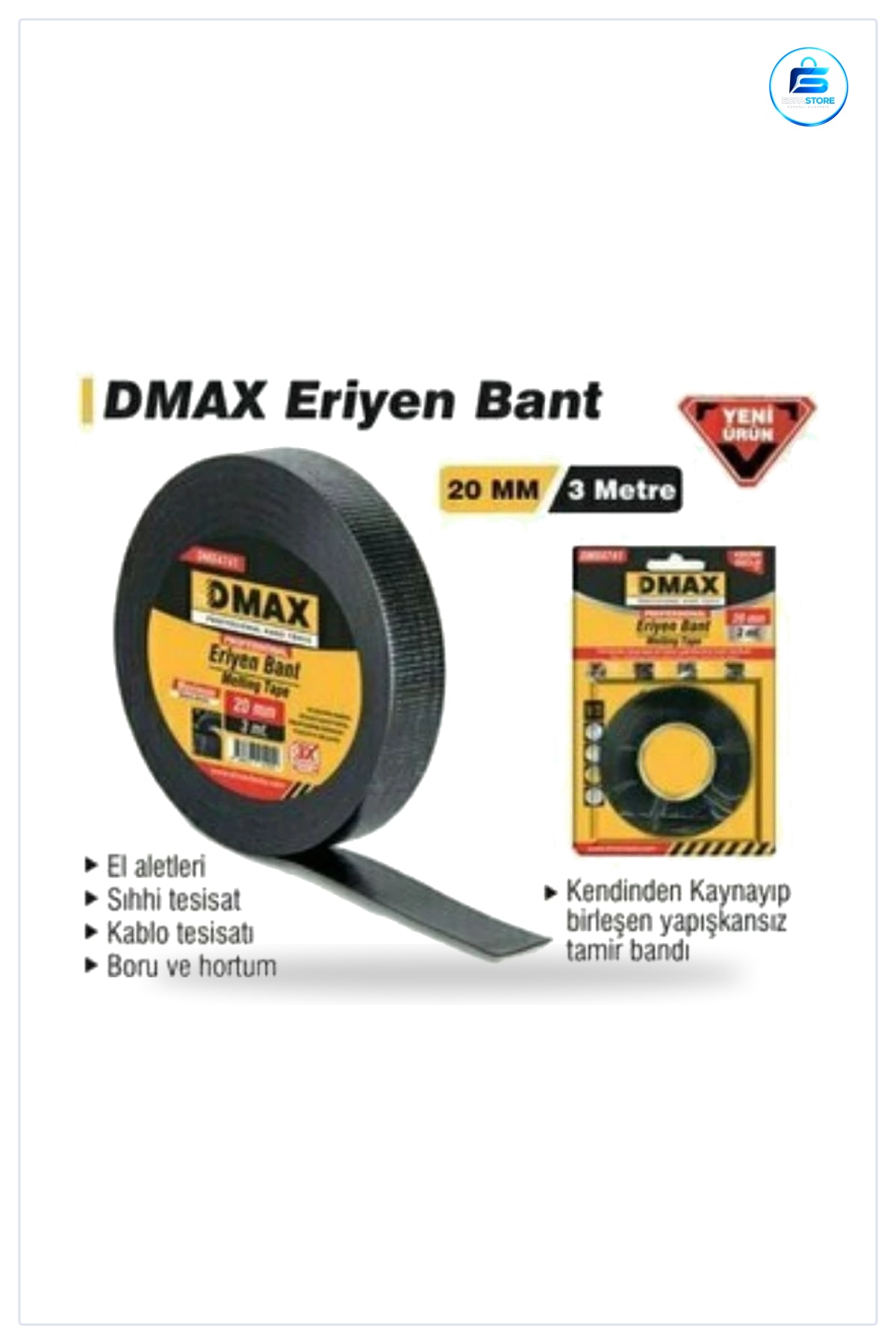 Eriyen Bant 20 mm x 3 m Tamir Bandı Yapışkansız Kendinden Kaynayan Boru Hortum Tesisat