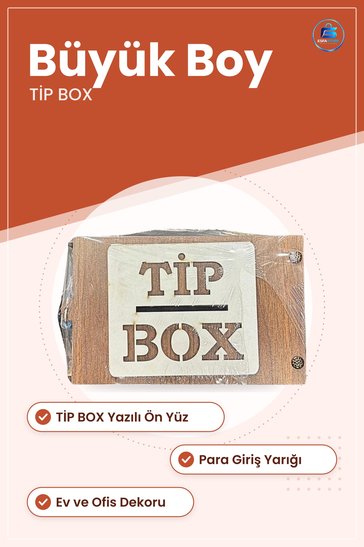 Ahşap Kumbara Büyük Boy Tipbox Dekoratif Para Biriktirme Kutusu Hediyelik Ev Dekorasyonu