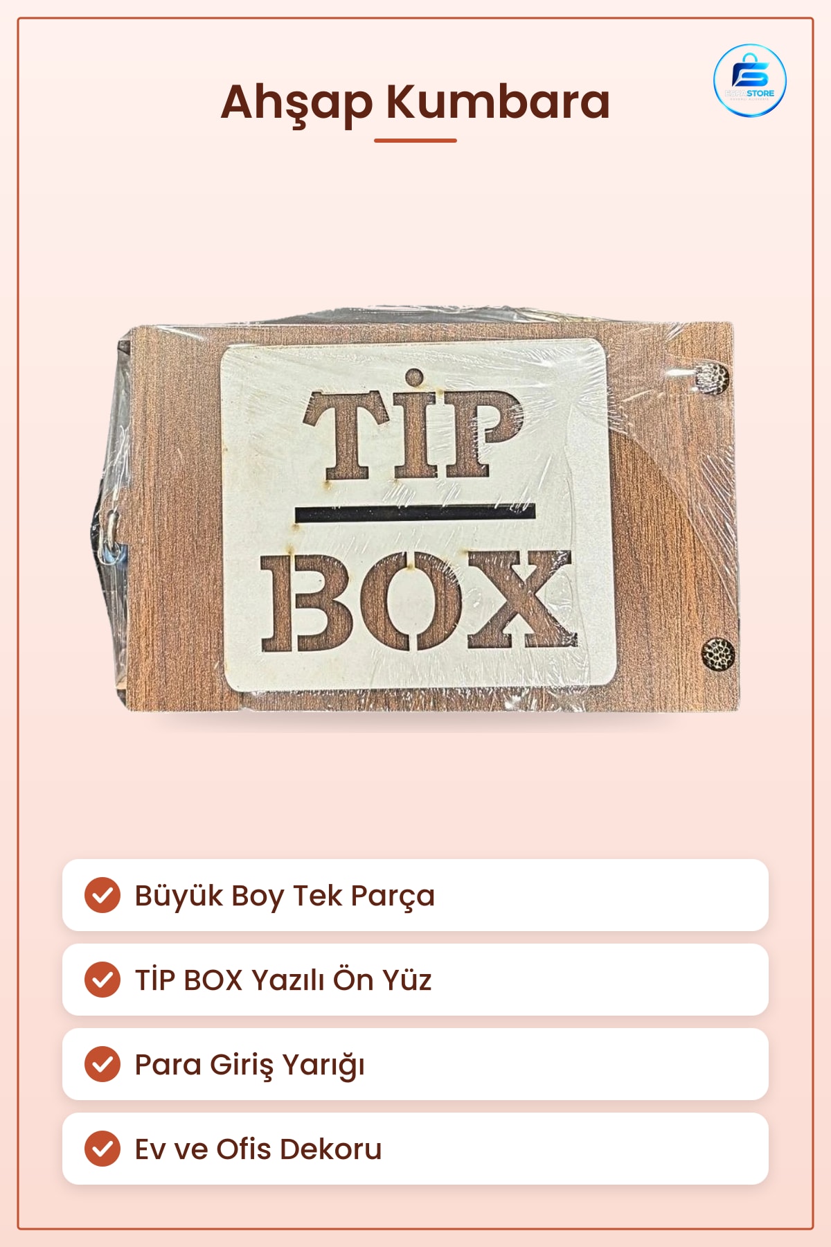 Ahşap Kumbara Büyük Boy Tipbox Dekoratif Para Biriktirme Kutusu Hediyelik Ev Dekorasyonu