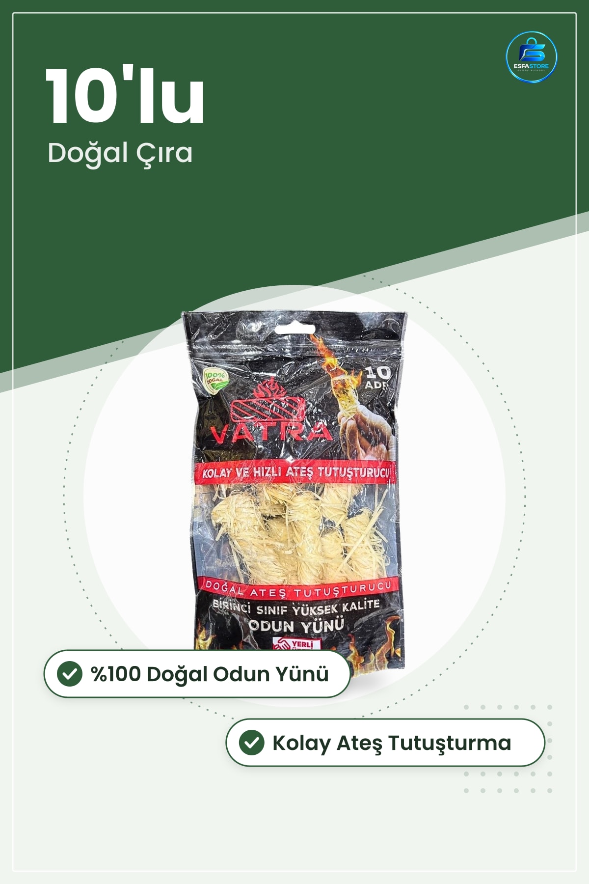 Odun Yünü Çıra 10'lu Doğal Ateş Tutuşturucu Isıtma Yakıtı Mangal Kömür Barbekü Ocağı