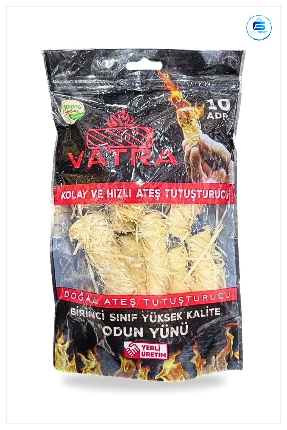 Odun Yünü Çıra 10'lu Doğal Ateş Tutuşturucu Isıtma Yakıtı Mangal Kömür Barbekü Ocağı