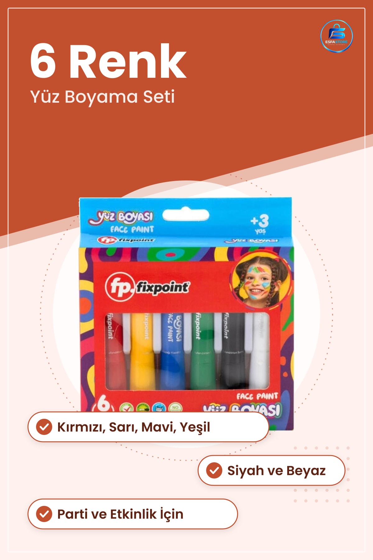 Yüz Boyası 6 Renk Parti Malzemeleri Çocuklara Özel Set Etkinlik ve Doğum Günü İçin