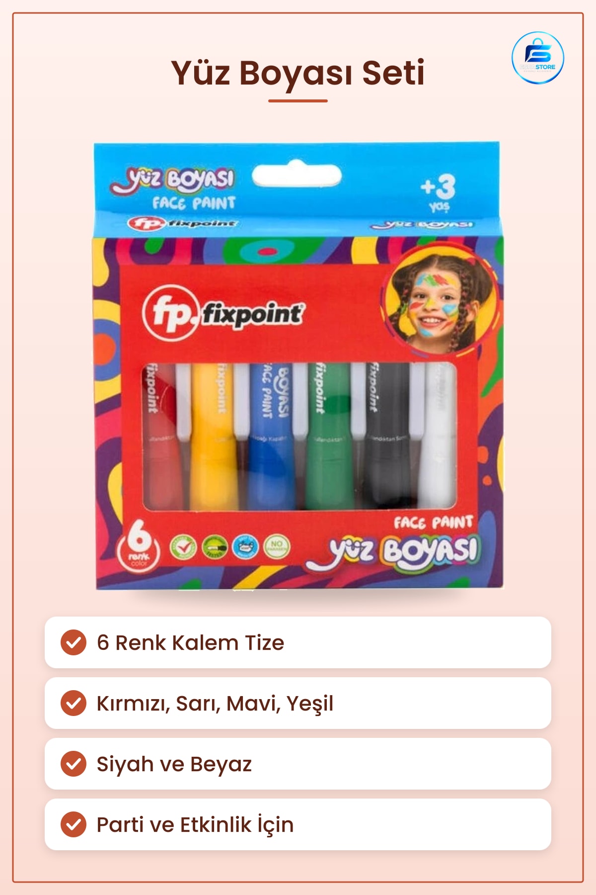Yüz Boyası 6 Renk Parti Malzemeleri Çocuklara Özel Set Etkinlik ve Doğum Günü İçin