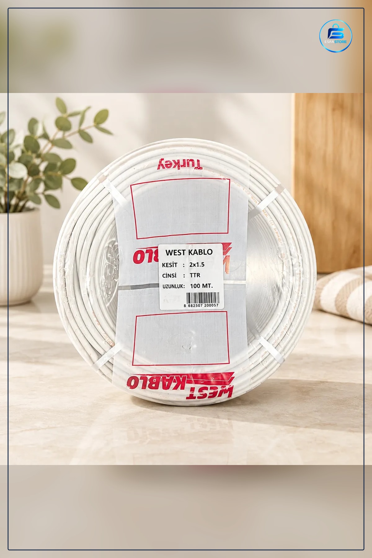 Elektrik Tesisat Kablosu 2x1,5 mm TTR 100 metre Beyaz Ev Ofis Montaj Kesitli Rulo
