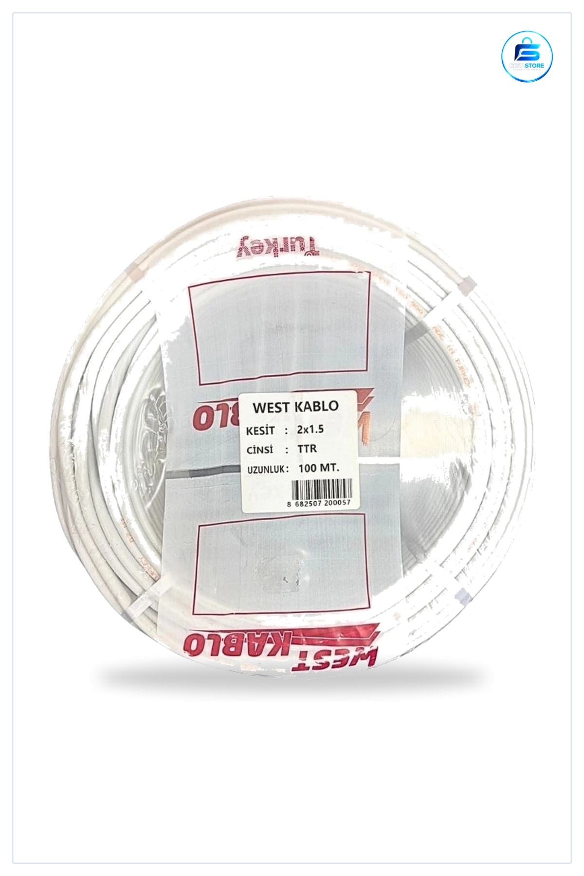 Elektrik Tesisat Kablosu 2x1,5 mm TTR 100 metre Beyaz Ev Ofis Montaj Kesitli Rulo