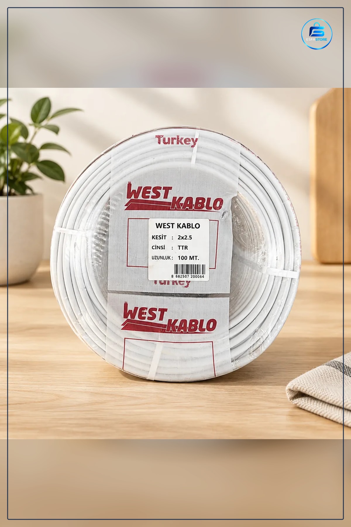 TTR Elektrik Tesisat Kablosu 2x2,5 mm 100 Metre Beyaz Kablo Rulo Ev Tesisatı İçin Montaj