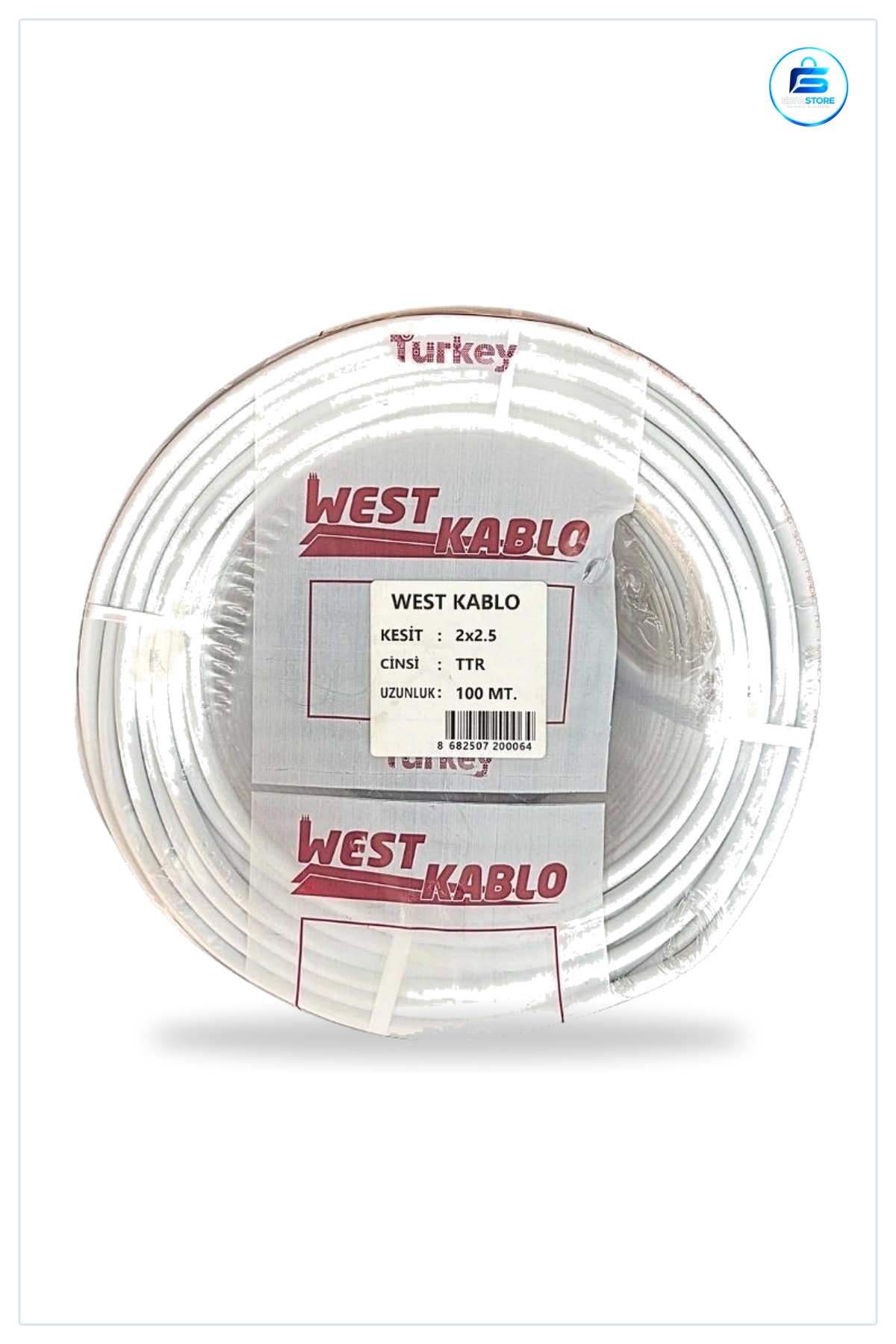 TTR Elektrik Tesisat Kablosu 2x2,5 mm 100 Metre Beyaz Kablo Rulo Ev Tesisatı İçin Montaj