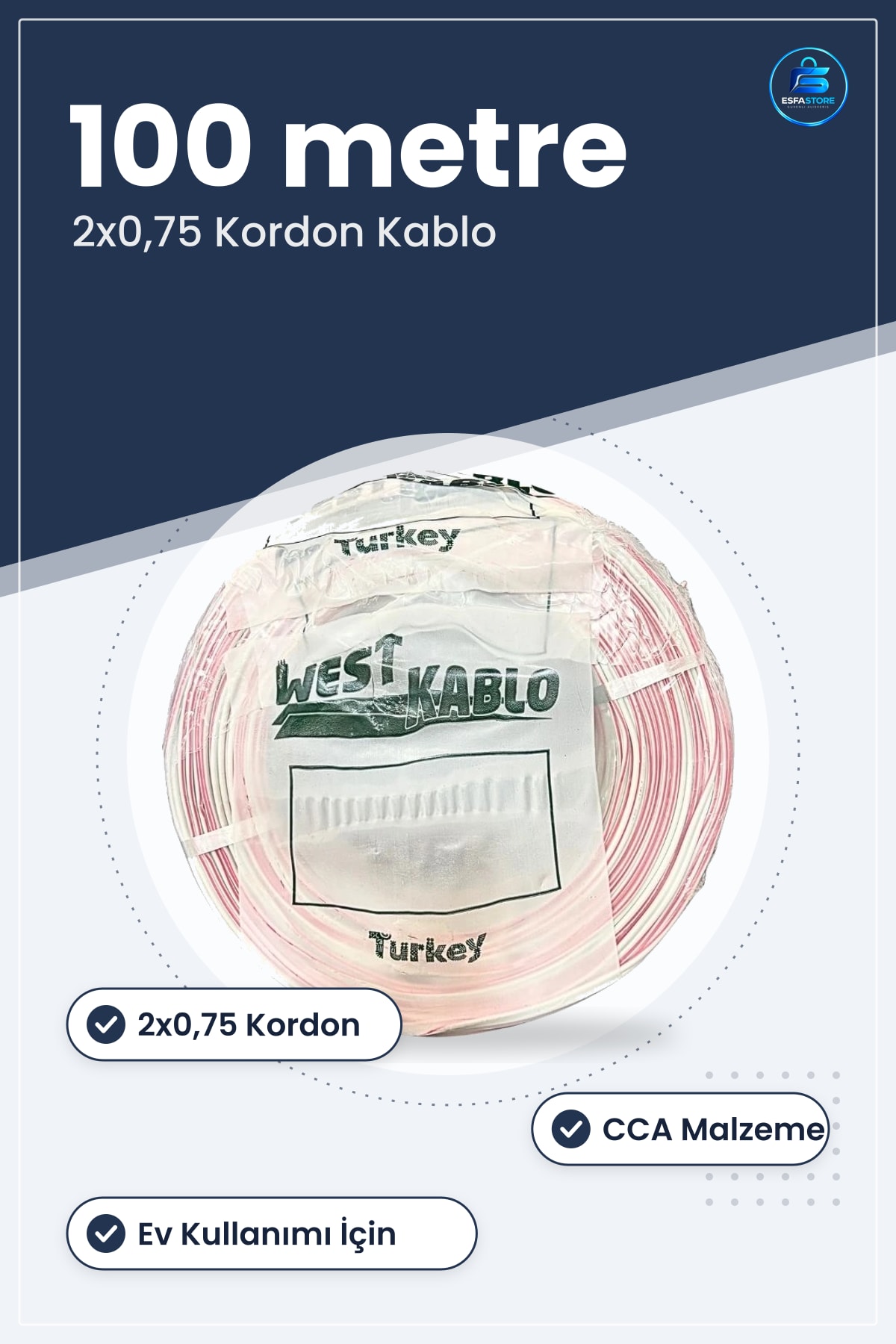 Elektrik Tesisat Kablosu Kordon CCA Kablo 100 Metre Makara Ev Kullanımı İçin Uygun