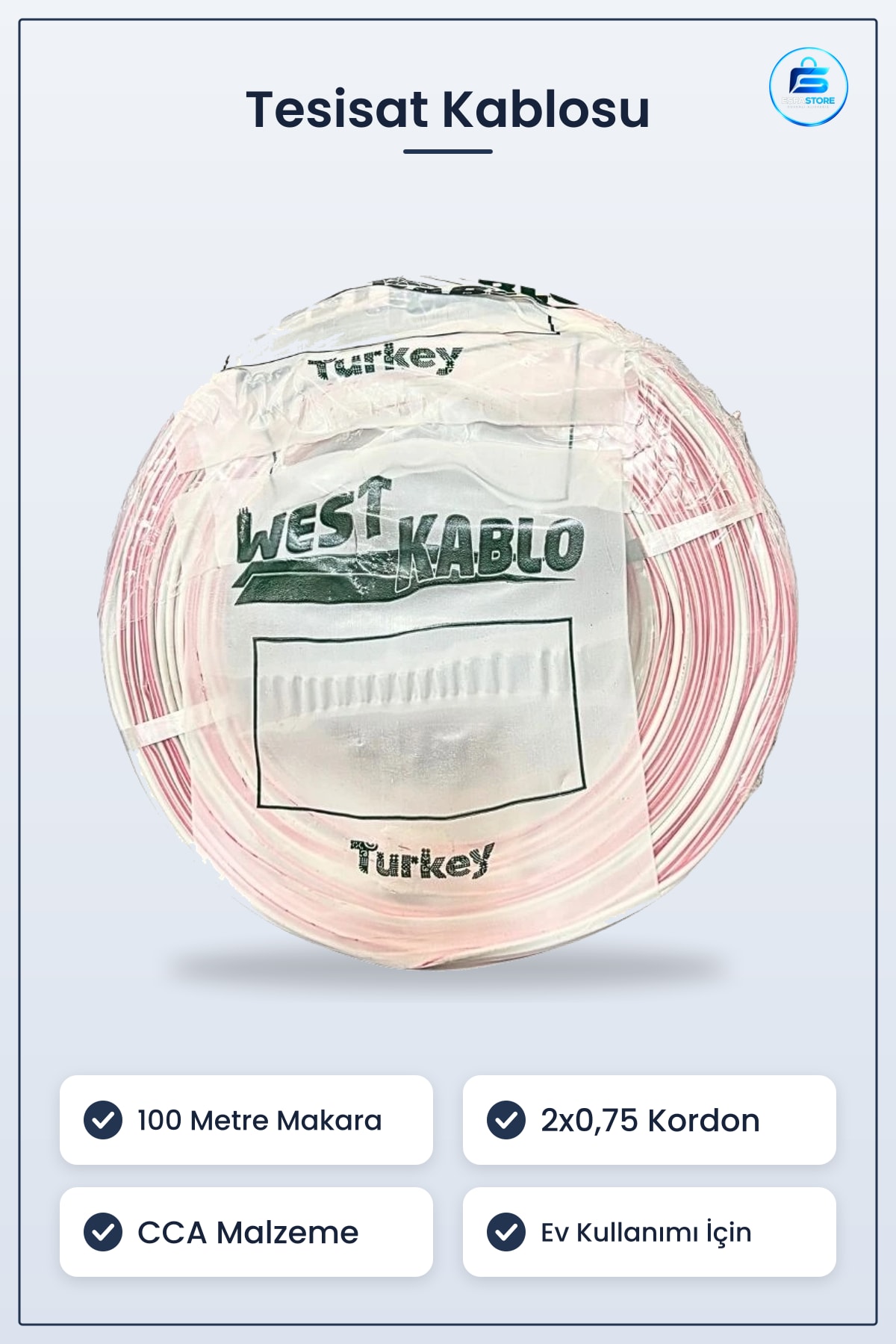 Elektrik Tesisat Kablosu Kordon CCA Kablo 100 Metre Makara Ev Kullanımı İçin Uygun