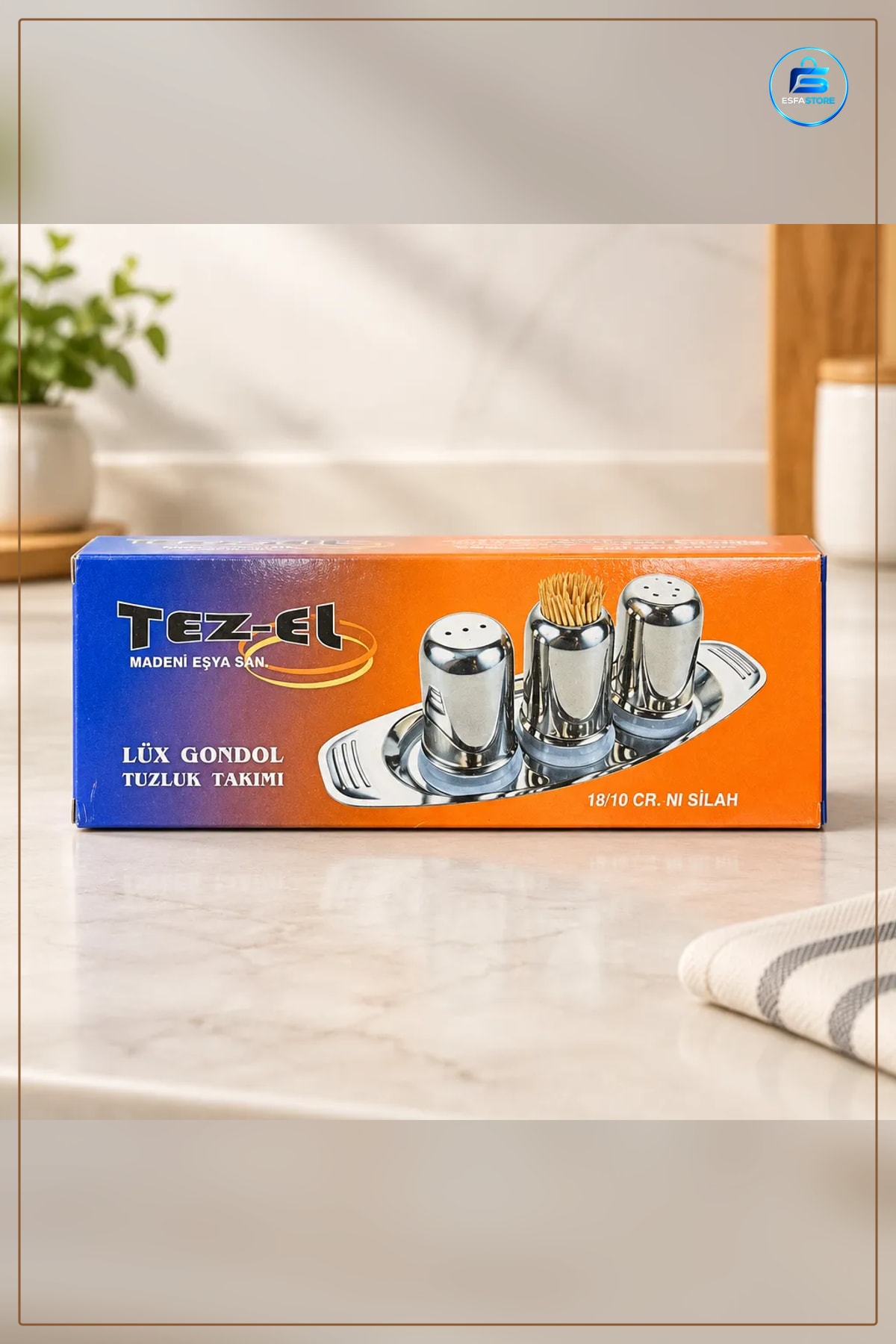 Küçük Metal Tuzluk Biberlik Takımı Sofra İçin Paslanmaz Çelik Kürdanlıklı Tepsili Mutfak Seti