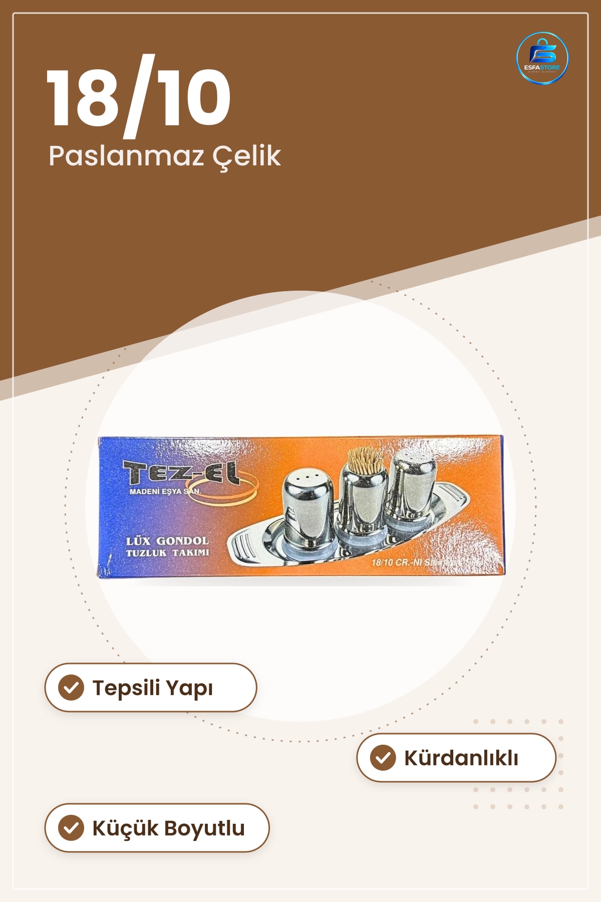 Küçük Metal Tuzluk Biberlik Takımı Sofra İçin Paslanmaz Çelik Kürdanlıklı Tepsili Mutfak Seti