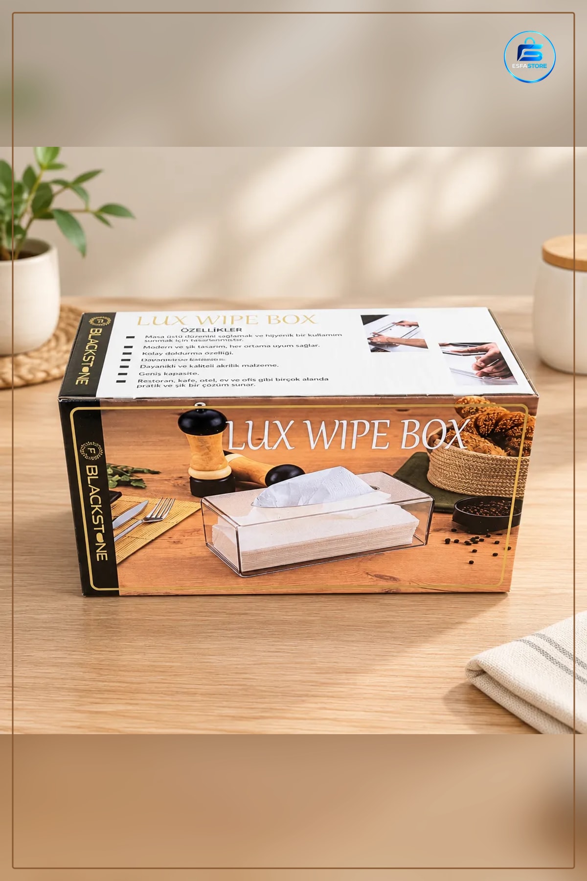 Peçetelik Lux Wipe Box Akrilik Şeffaf Masa Üstü Mutfak Servis Restoran Kafe Otel