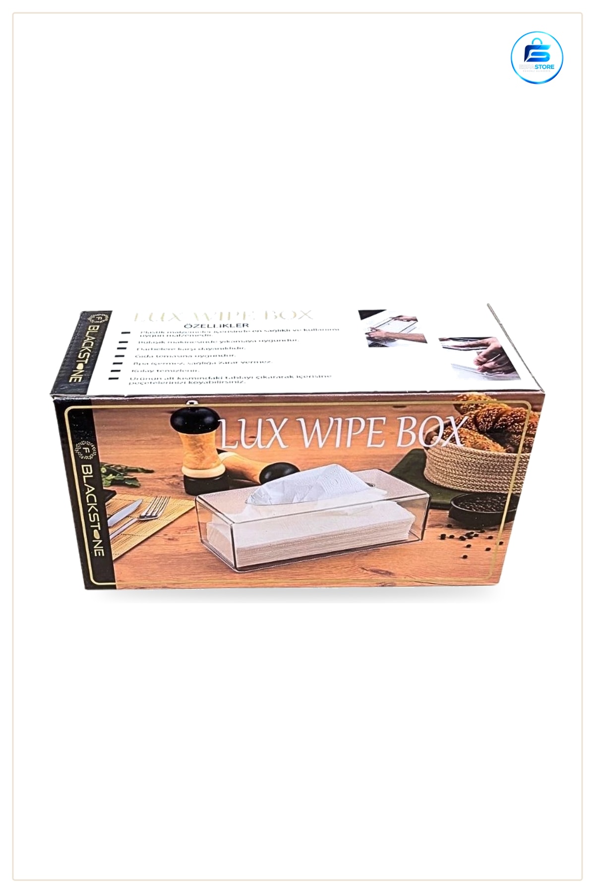 Peçetelik Lux Wipe Box Akrilik Şeffaf Masa Üstü Mutfak Servis Restoran Kafe Otel