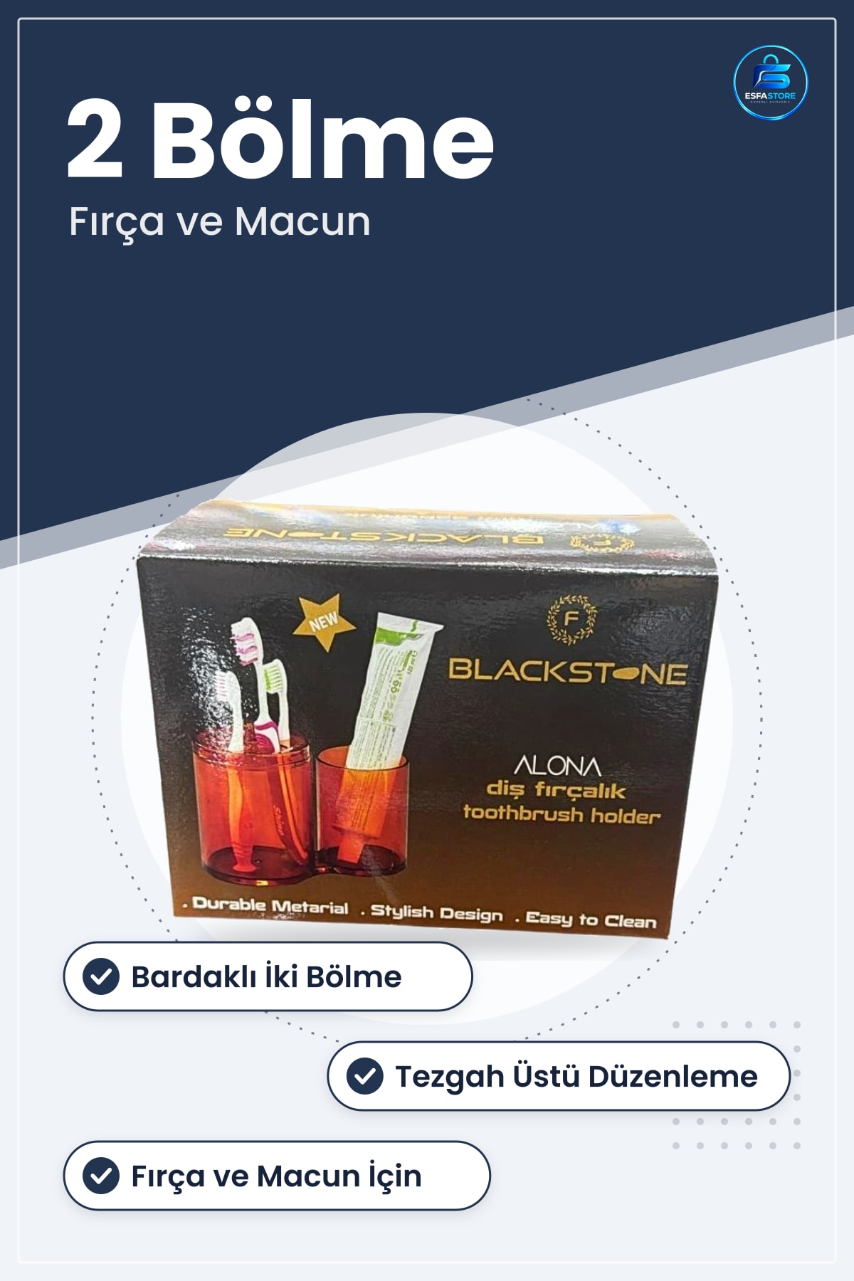 Diş Fırçalık Banyo Fırça ve Macun Tutucu Tezgah Üstü Düzenleyici Bardaklı Set Lavabo