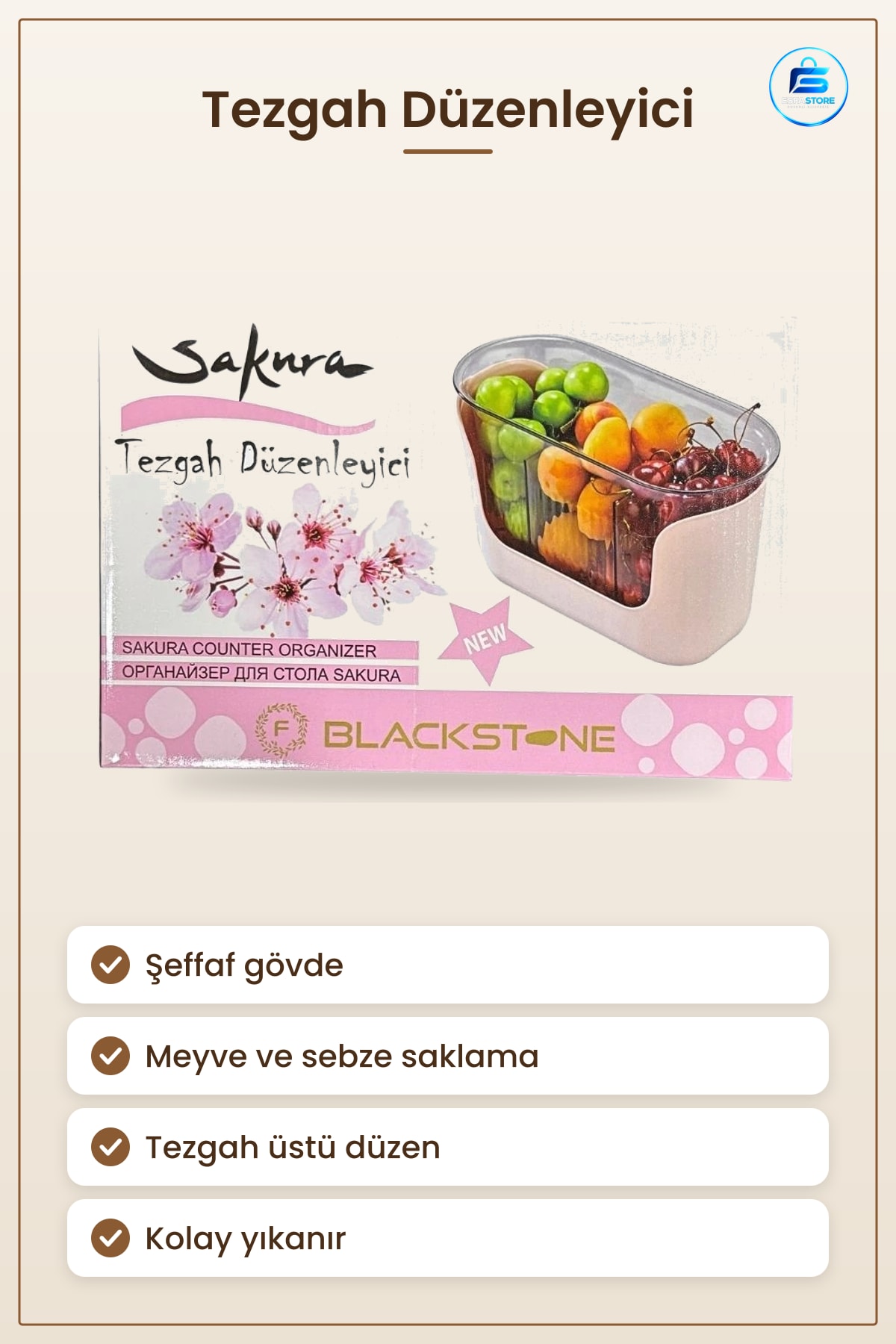 Sakura Tezgah Düzenleyici Meyve Sebze Saklama Kutusu Şeffaf Mutfak Organizer Sepeti