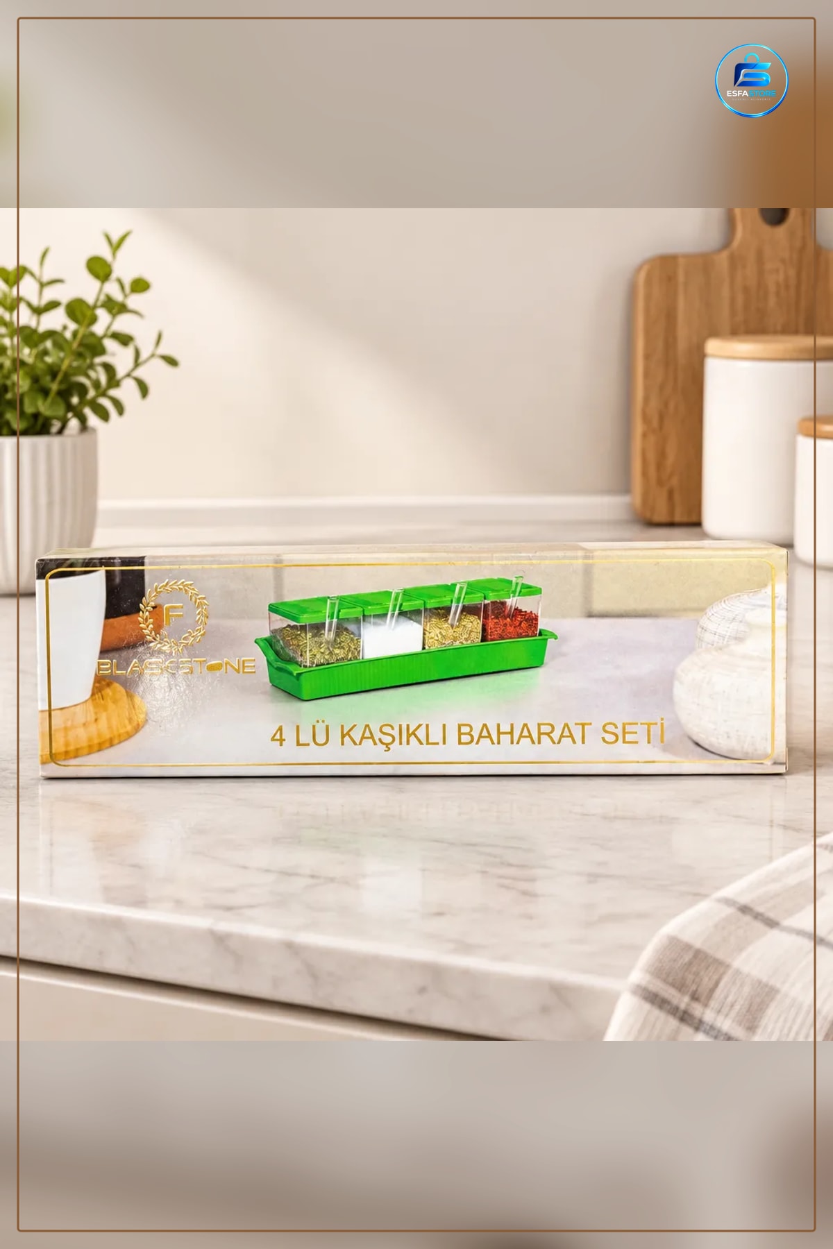 Baharatlık 4 Parça Kaşıklı Şeffaf Kare Baharat Seti Kapaklı Tepsili Mutfak Saklama Düzenleyici