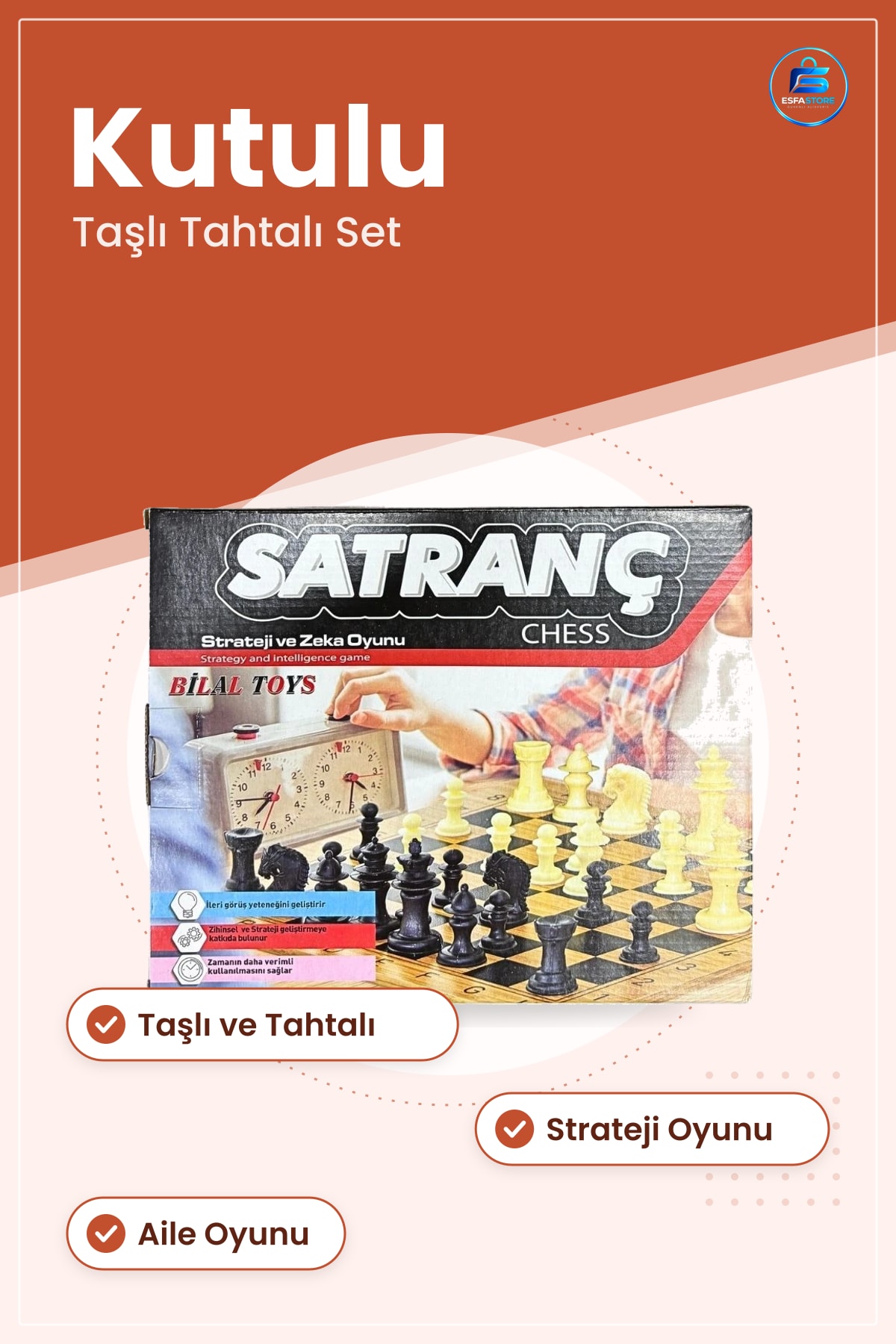 Satranç Kutulu Oyun Seti Taşlı Tahtalı Strateji ve Zeka Oyunu Aile Eğlencesi Hediye