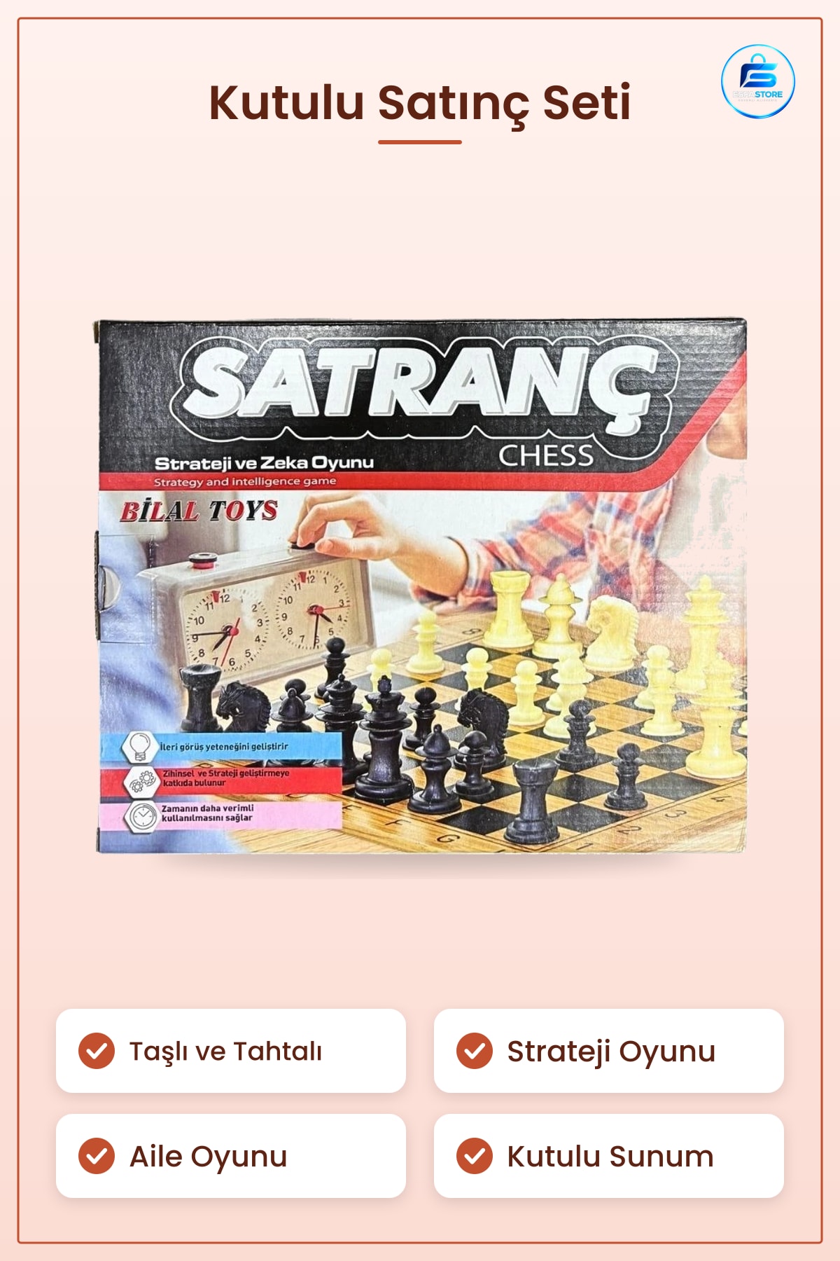 Satranç Kutulu Oyun Seti Taşlı Tahtalı Strateji ve Zeka Oyunu Aile Eğlencesi Hediye