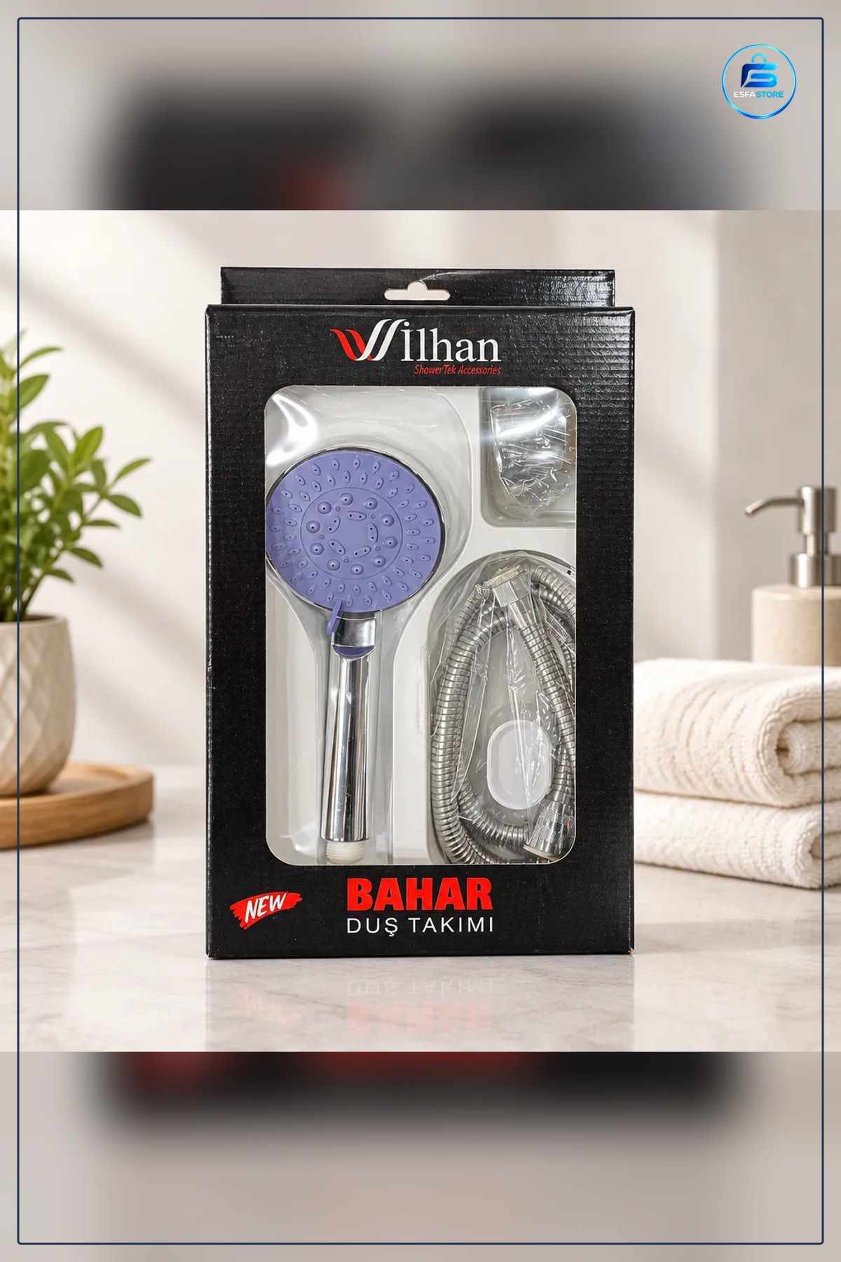 Bahar Lüks Duş Takımı Banyo Seti Elde Tutulan Başlık Metal Hortum ve Askı Aksesuarı