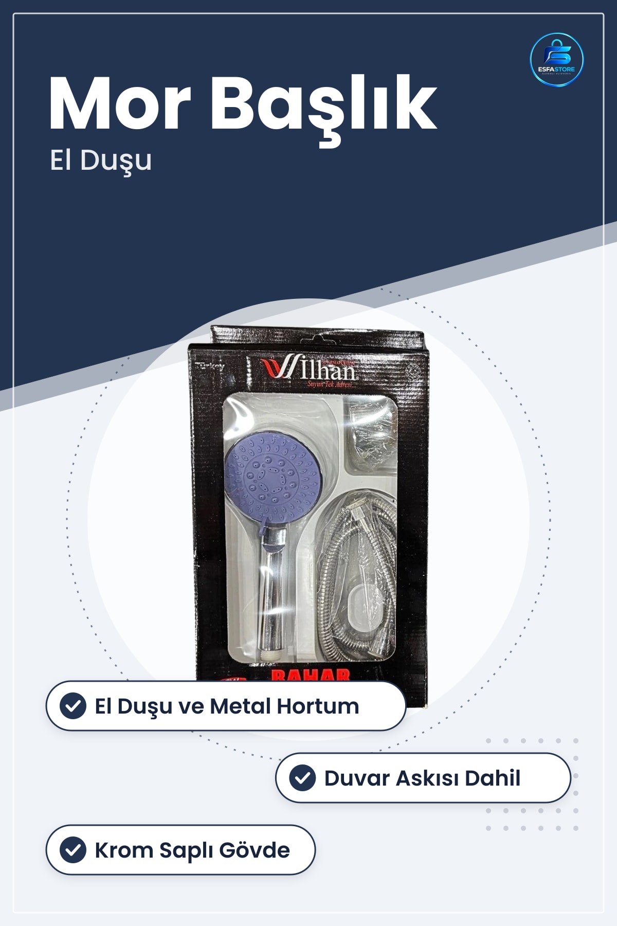 Bahar Lüks Duş Takımı Banyo Seti Elde Tutulan Başlık Metal Hortum ve Askı Aksesuarı