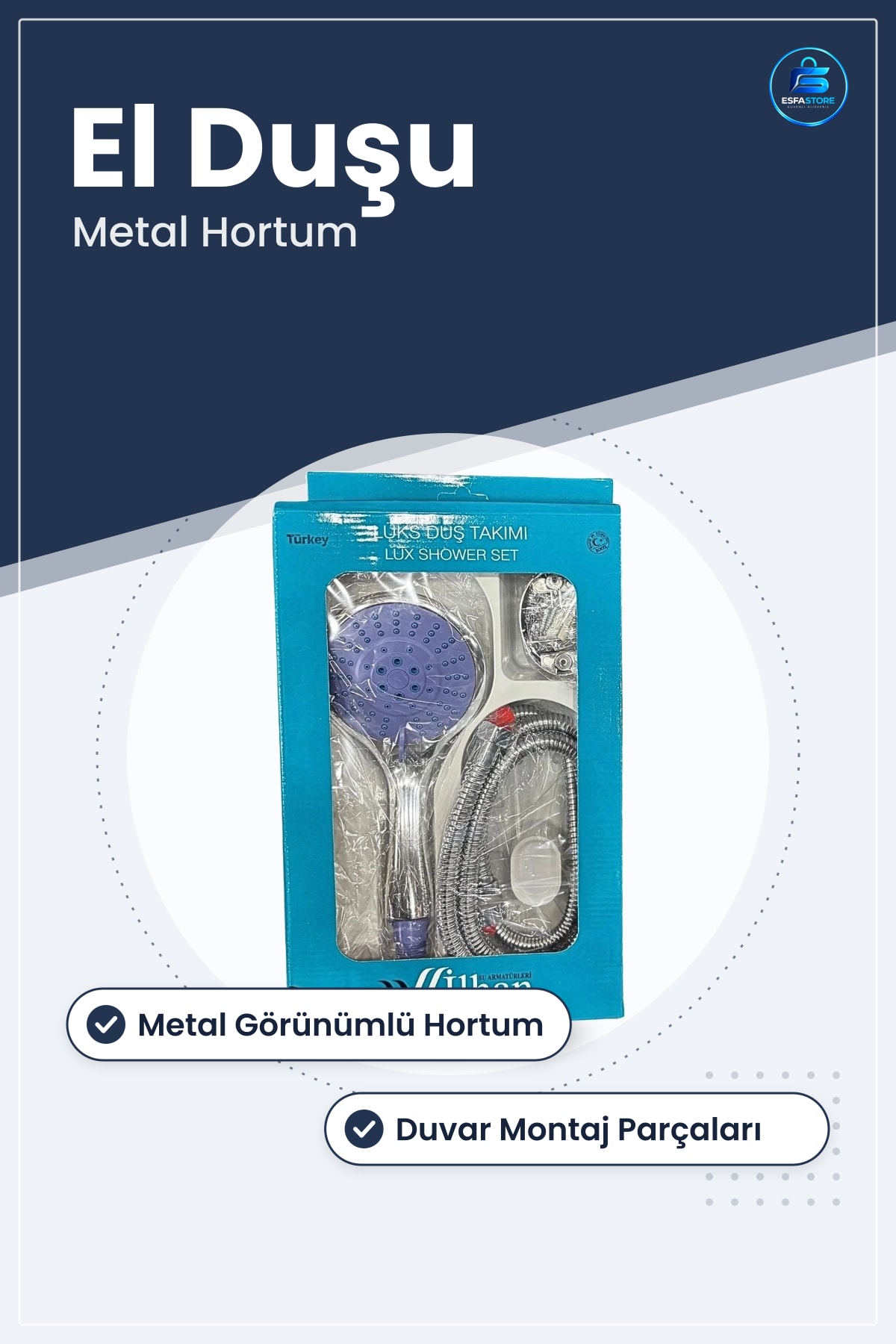 Lüks Duş Sistemi Takımı El Duşu Metal Hortum Askılı Vidalı Montaj Banyo Aksesuarı Set
