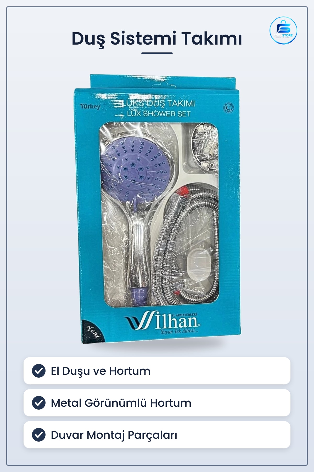 Lüks Duş Sistemi Takımı El Duşu Metal Hortum Askılı Vidalı Montaj Banyo Aksesuarı Set