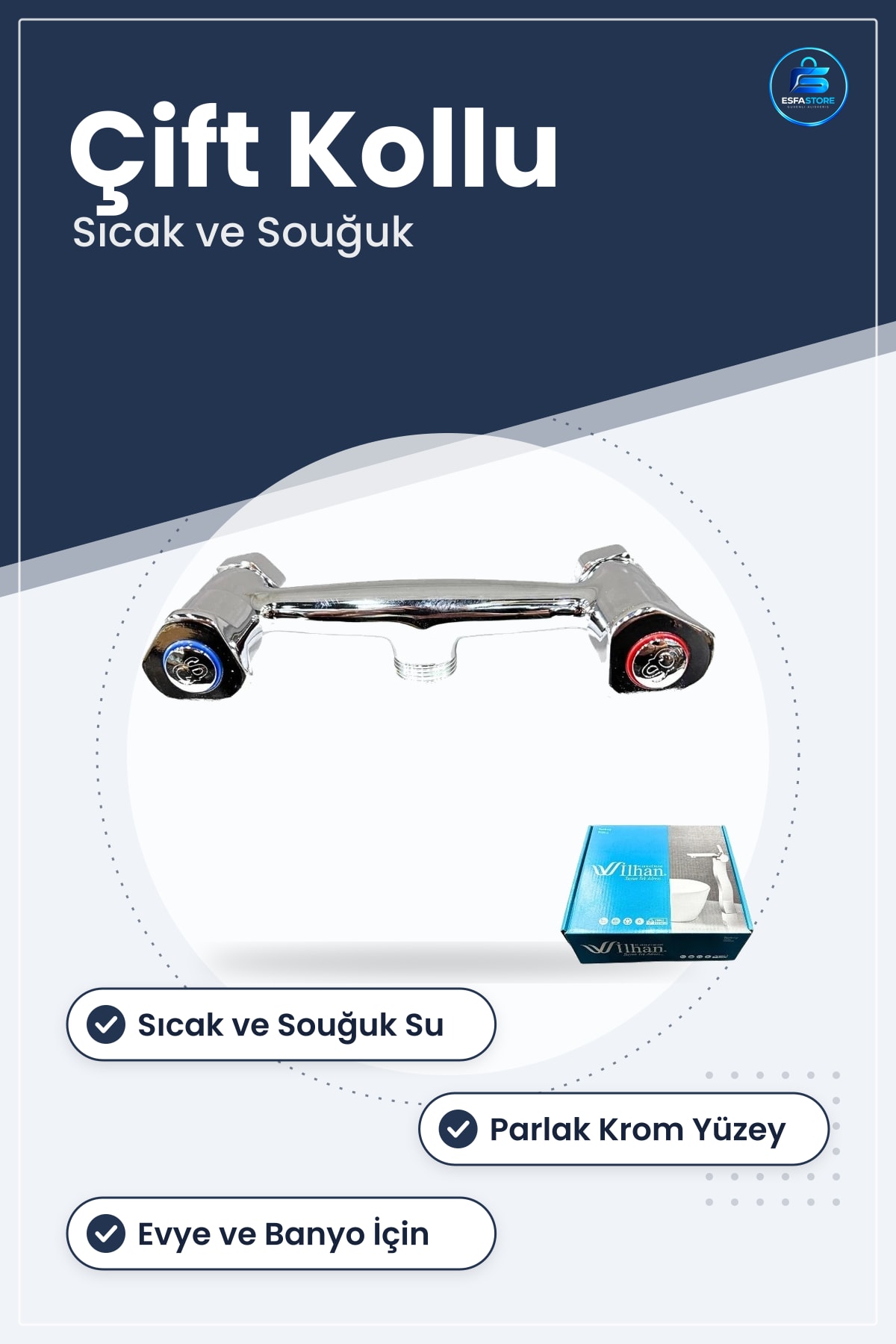 Lüks Acem Krom Banyo Bataryası Çift Kollu Sıcak Soğuk Su Evye Musluk Gövdesi Dayanıklı