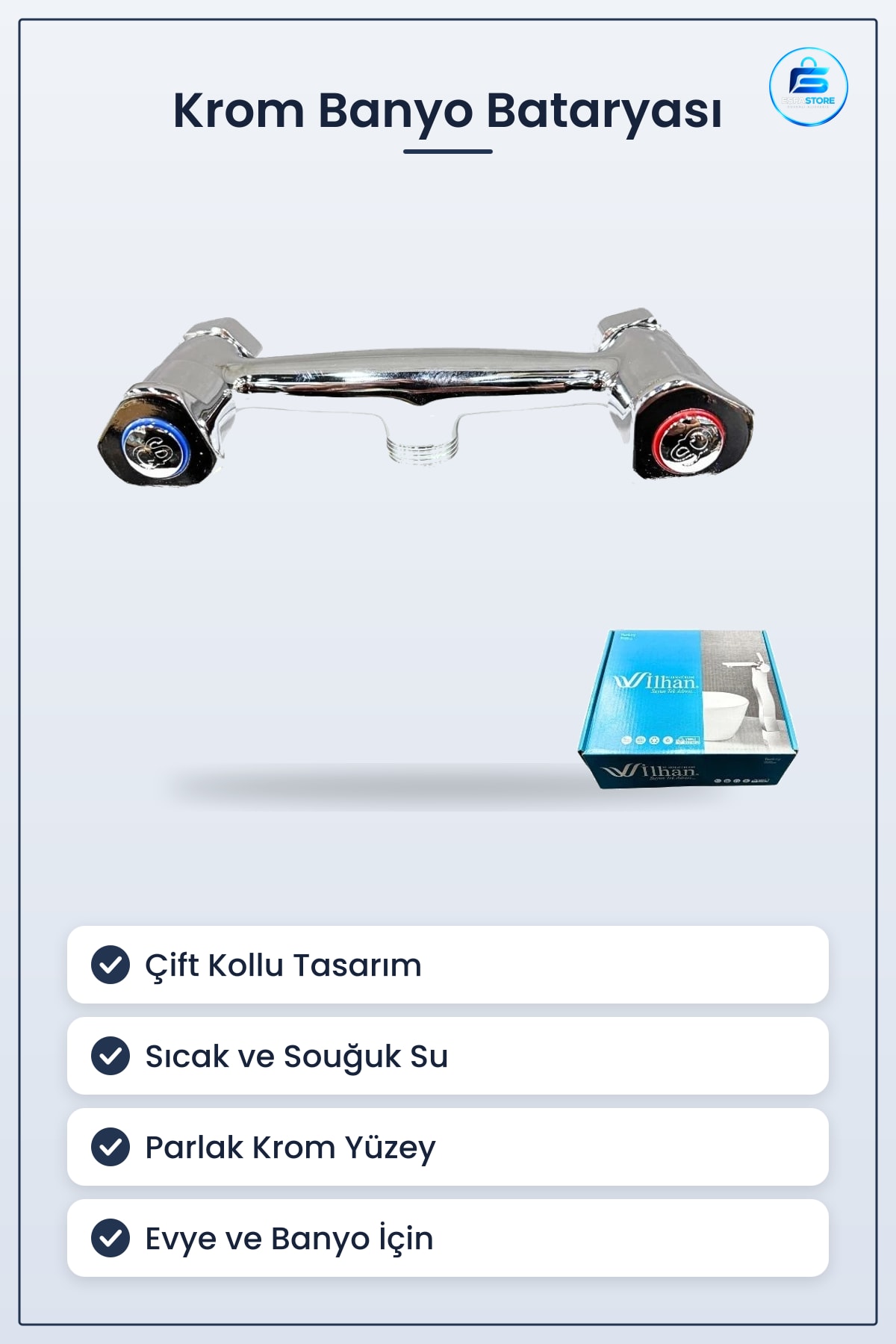 Lüks Acem Krom Banyo Bataryası Çift Kollu Sıcak Soğuk Su Evye Musluk Gövdesi Dayanıklı