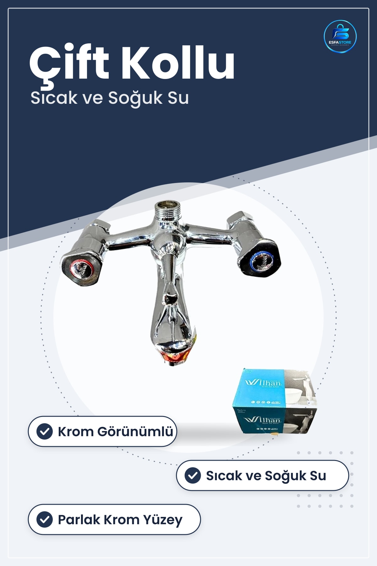 Banyo Bataryası Lüx Acem Krom Çift Kollu Sıcak Soğuk Musluk Duş Hırdavat Yapı Malzemesi